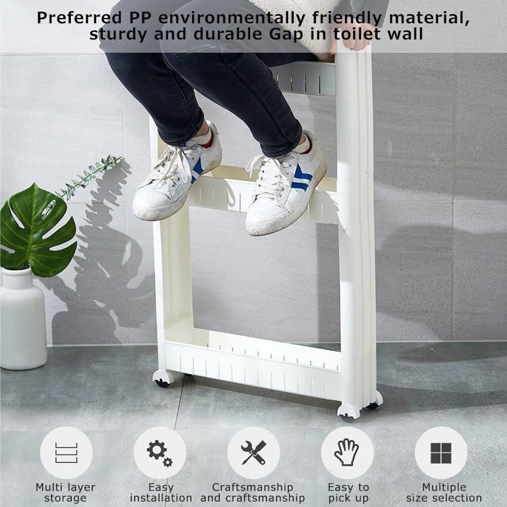 3.54 Slim Storage Cart Durable Bathroom Organizer Slide Out Storage Cart Rolling Utility Cart Slide Out Organizer Narrow Shelf Rack for Kitchen Bathroom Study Office