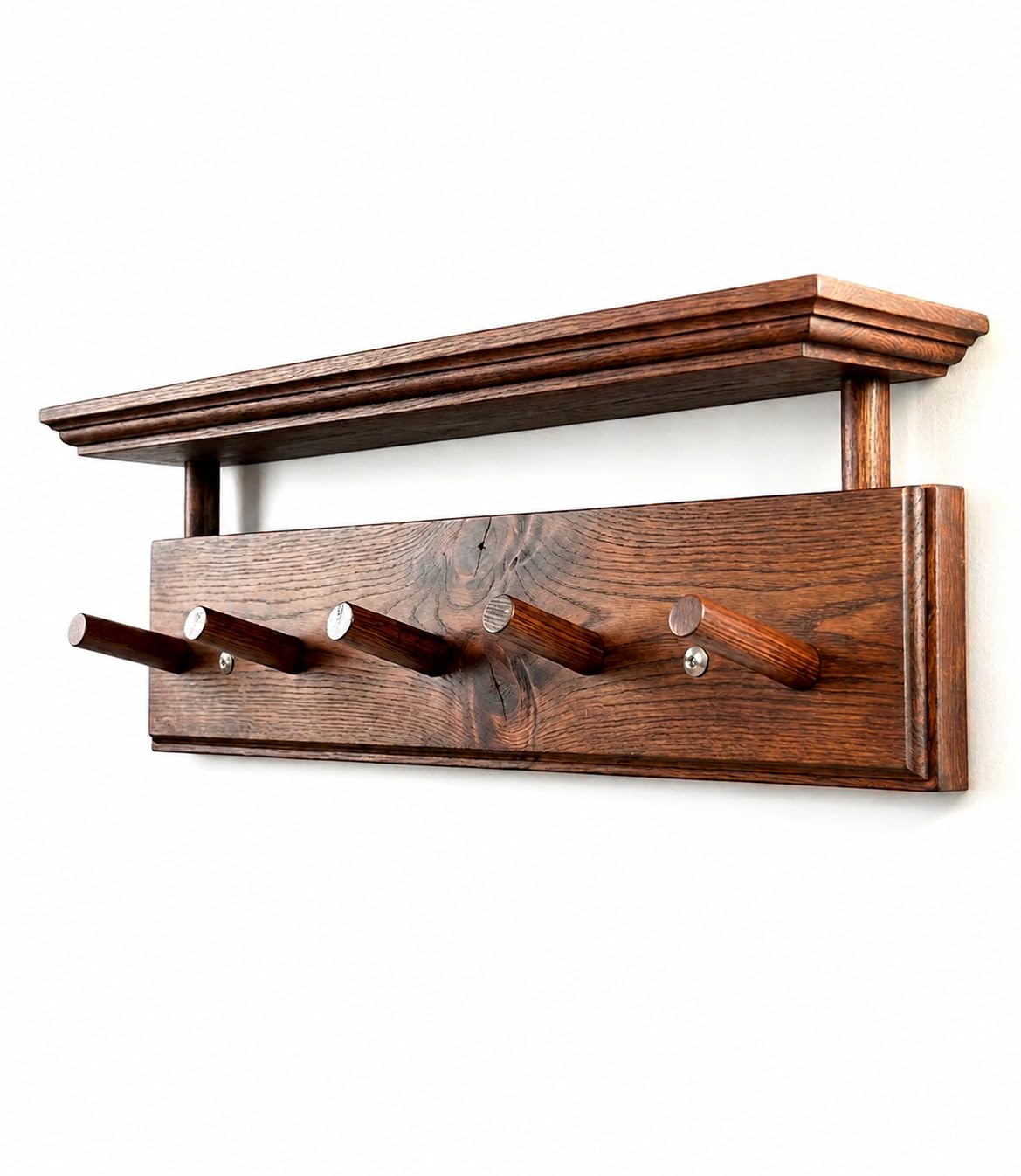 Matías Coat Rack Wall Mount with Shelf, 18 Inch Solid Wood Peg Rail, Wall Mounted Coat Rack with 5 Hooks, Wall Mount Shelf for Entryway, Bathroom or Bedroom (Walnut)