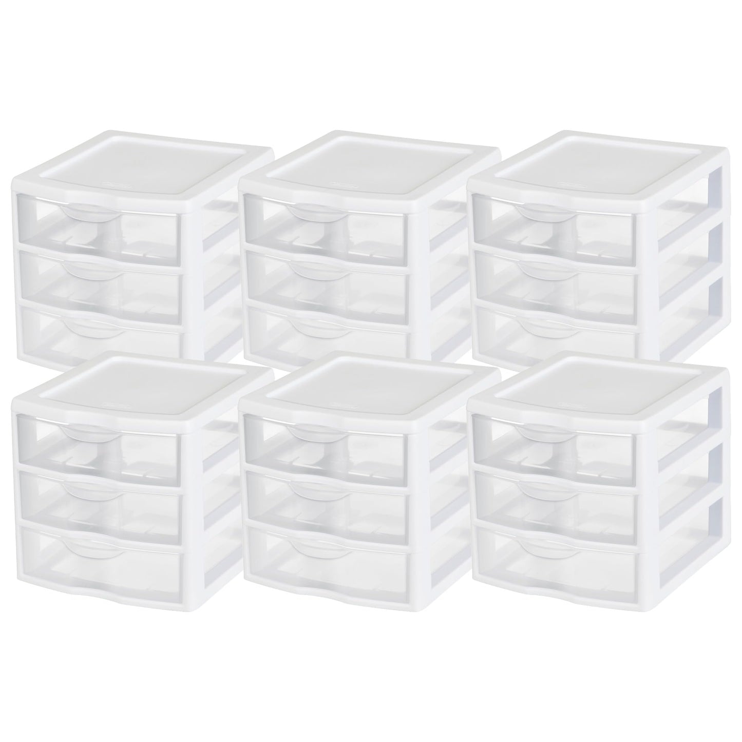 Sterilite Clearview Plastic Multipurpose Small 3 Drawer Desktop Storage Organization Unit for Home, Classrooms, or Office Spaces, White, 6 Pack