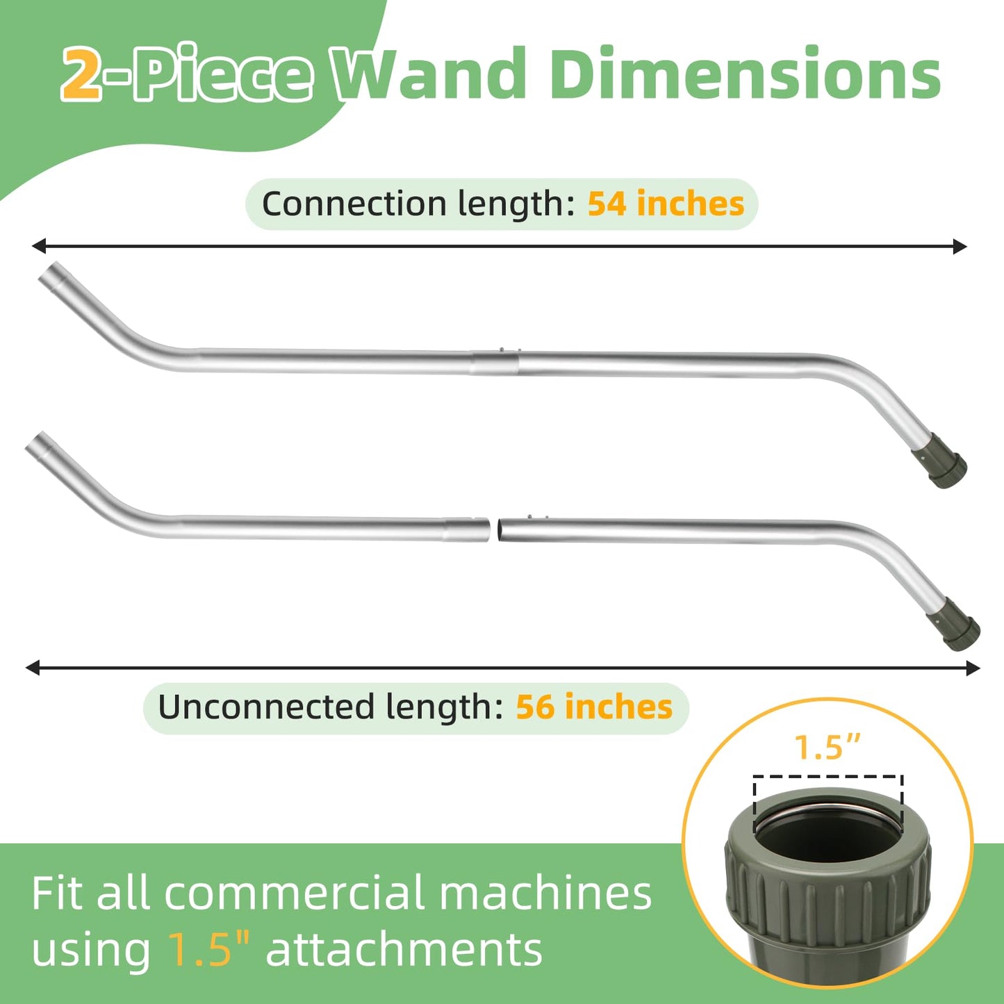1.5" Vacuum Wand Replacement for ProTeam Backpack Vacuum - Vacuum Cleaner Attachment for Pro Team Parts # 101338 2-Piece, 2-Bend Aluminum Wand with Button Lock - 56-inch Long, 1 1/2-inch Diameter