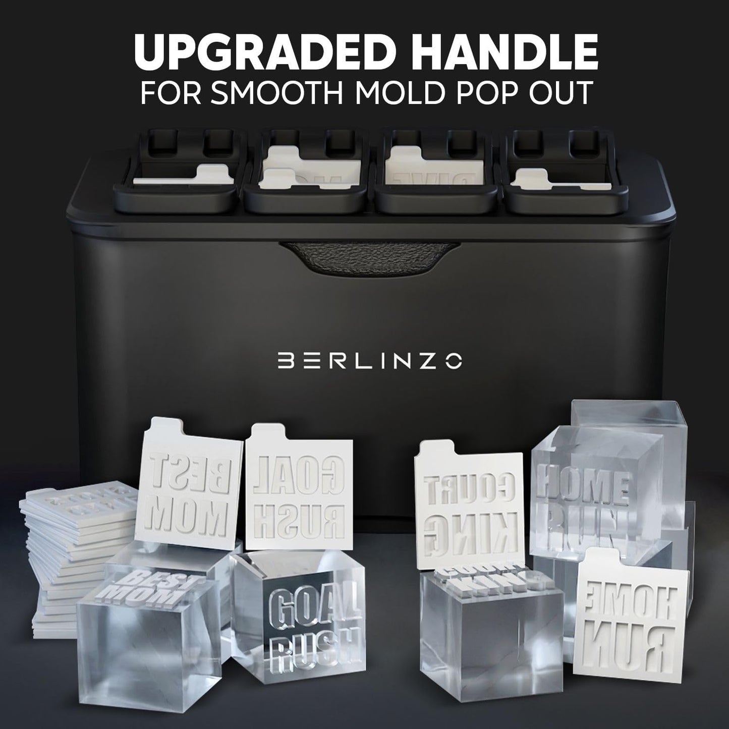 Berlinzo Premium Clear Ice Cube Maker Mold with Conversation Ice Prints – Best Gift for Dad & Whiskey Lover – 8 Large 2.1" Crystal Transparent Ice Squares – Includes Storage Bag (Non-Electric)