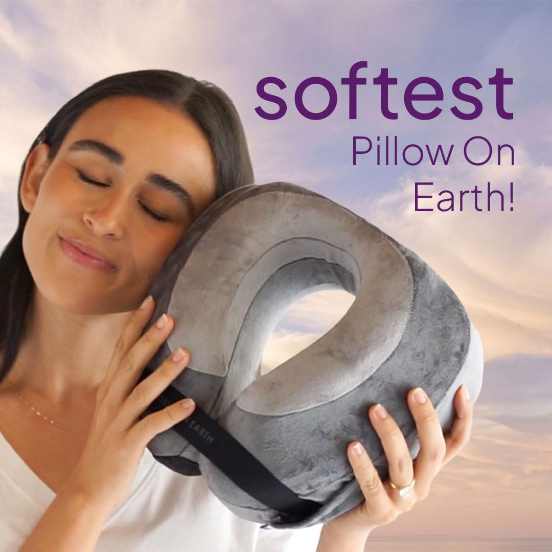 Softest Neck Pillow Ever for Travel – Evolution Earth Deluxe – 360° Head, Neck and Chin Support for Sleeping – Sustainable Memory Foam - Removable, Washable Cover with Compact Carrying Case (Wind)