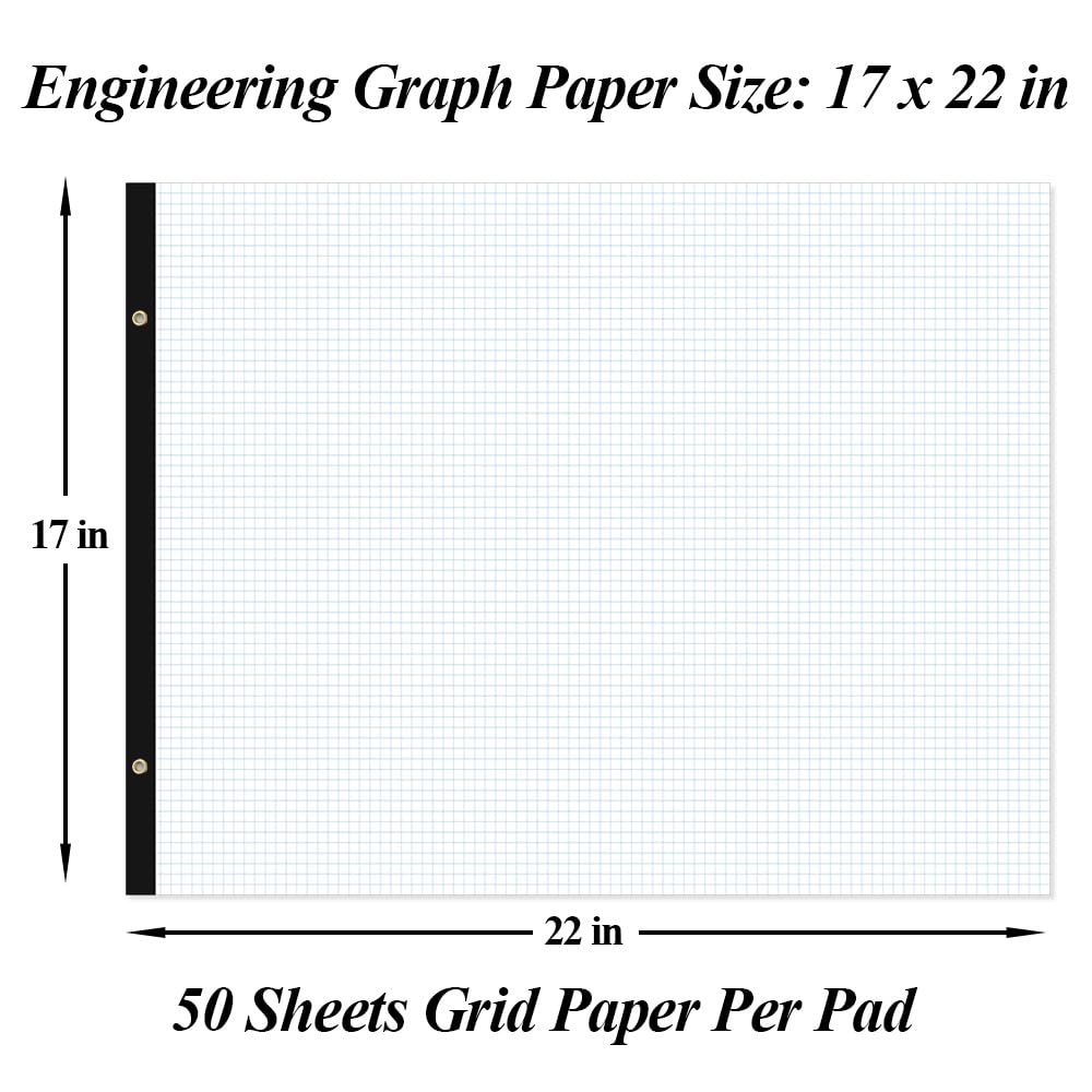 (2-Pack) Large Engineering Graph Paper - 22" x 17" Grid Paper, 100 Sheets/200 Pages, 4"x4" Grid Pad, Giant Drafting Pad Sketching Graph Paper for Engineer Architect Designer Mathematician Draftsman