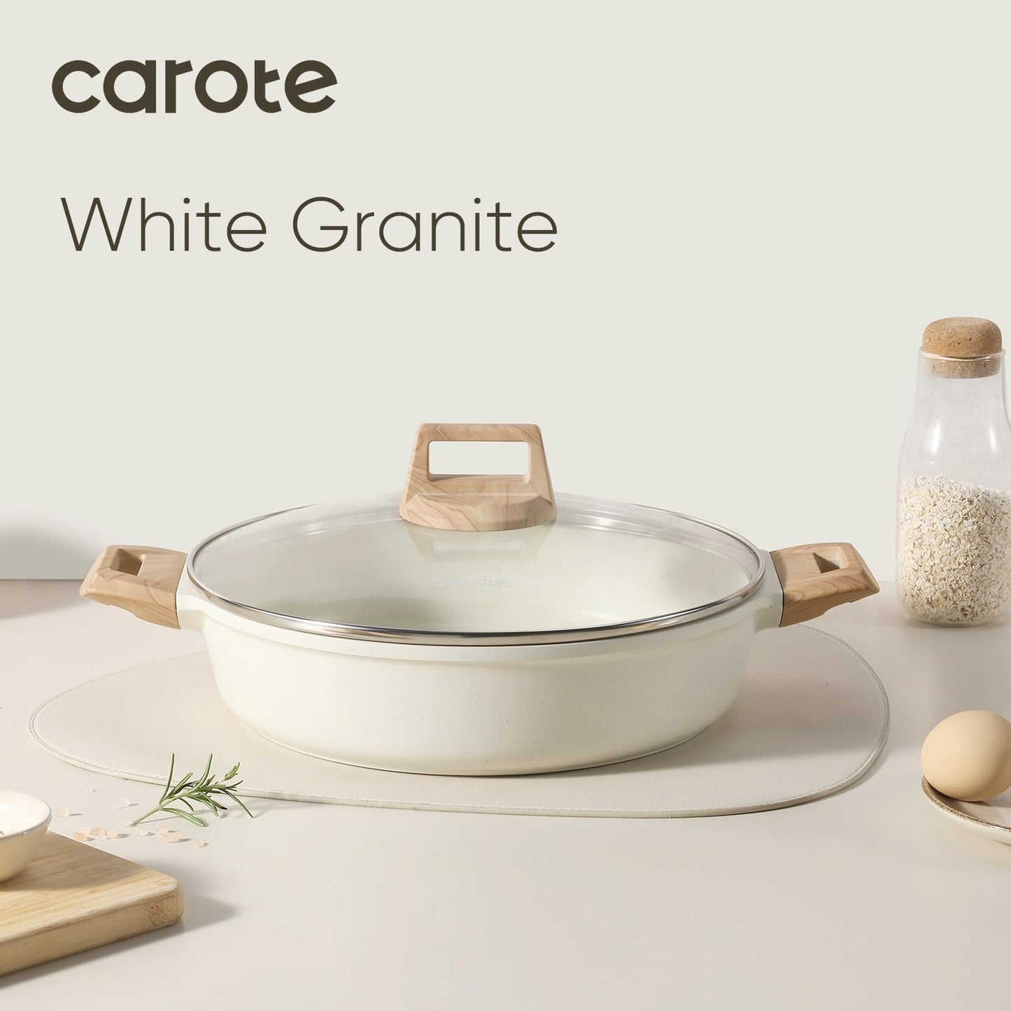 CAROTE Nonstick Stock Pot with Lid Soup Pot, 4 Quart with Lid, Casserole Super Easy to Clean Non Stick Cooking Pot Cookware PFOA Free, White Granite