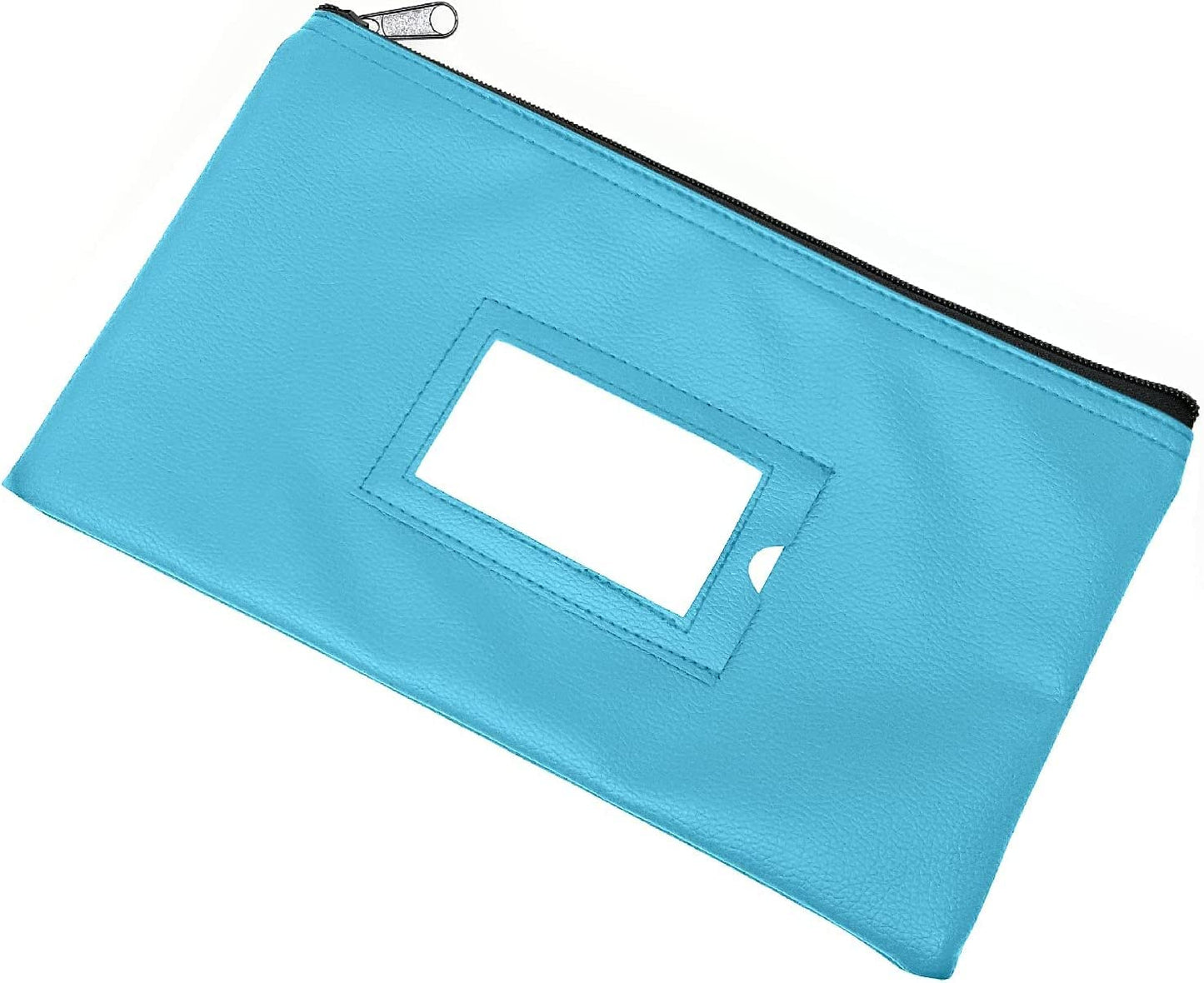 Money Bank Deposit Bag with Zipper | 11x6 inch | Light Blue | Durable Leatherette Money Cash Coin Check Wallet Pouch for Men & Women with Framed ID Window and Blank Card | by GIDABRAND (10)
