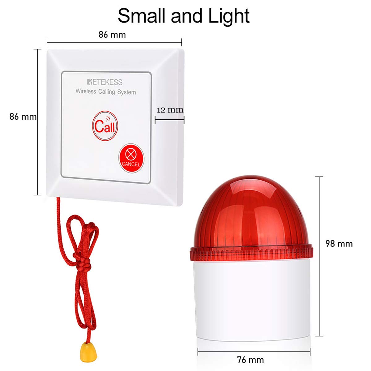 Retekess TH103 Caregiver Pager System,Wireless Strobe Siren,3-Level Volume Control,Pull Rope Waterproof Call Button for Home Safety,Seniors,Elderly