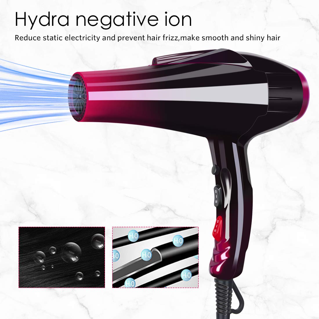 Mannice Hair Dryer, 3500 Watt Professional Salon Ionic Blow Dryer with AC Motor, 3 Heat Settings, 2 Speeds, Cool Shot Button, Tourmaline Ceramic, Concentrator & Diffuser Attachments, Purple, 110V