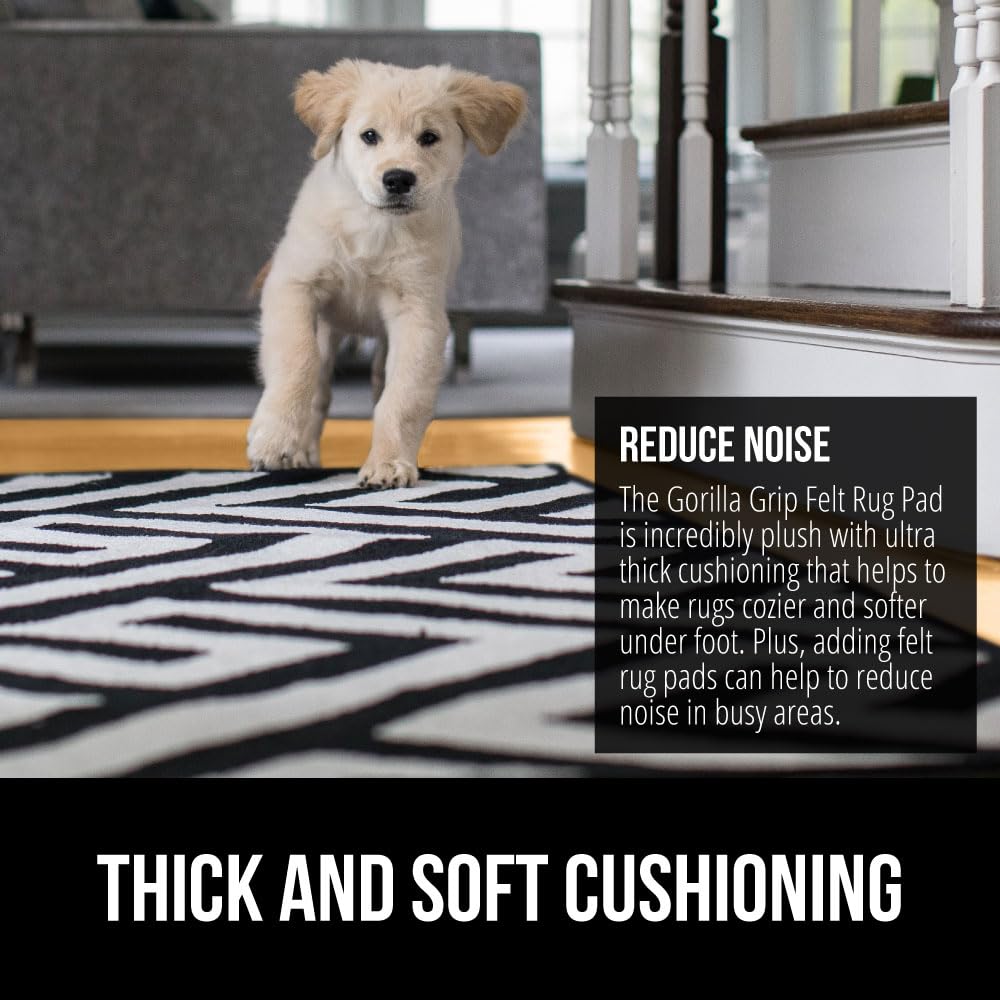 GORILLA GRIP Felt with Rubber Stay in Place Slip Resistant Rug Pad, 1/8 inch Thick, 5x7 FT Protective Padding Under Area Rugs, Cushioned Gripper Pads, Carpet Runners, Hardwood Floors Protection