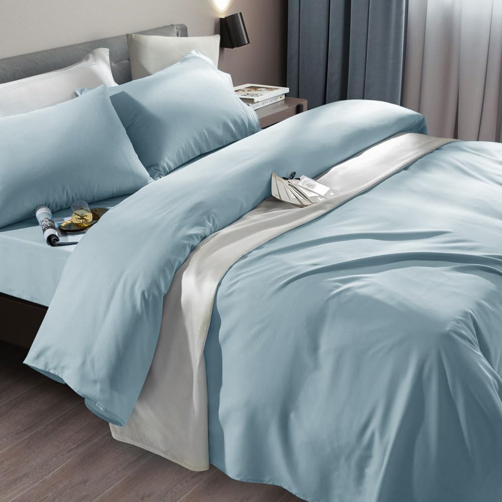 SONORO KATE Bed Sheet Set Super Soft Microfiber 1800 Series Luxury Egyptian Sheets Fit 18-24 Inch Deep Pocket Mattress Wrinkle-6 Piece (Spa Blue, Queen)