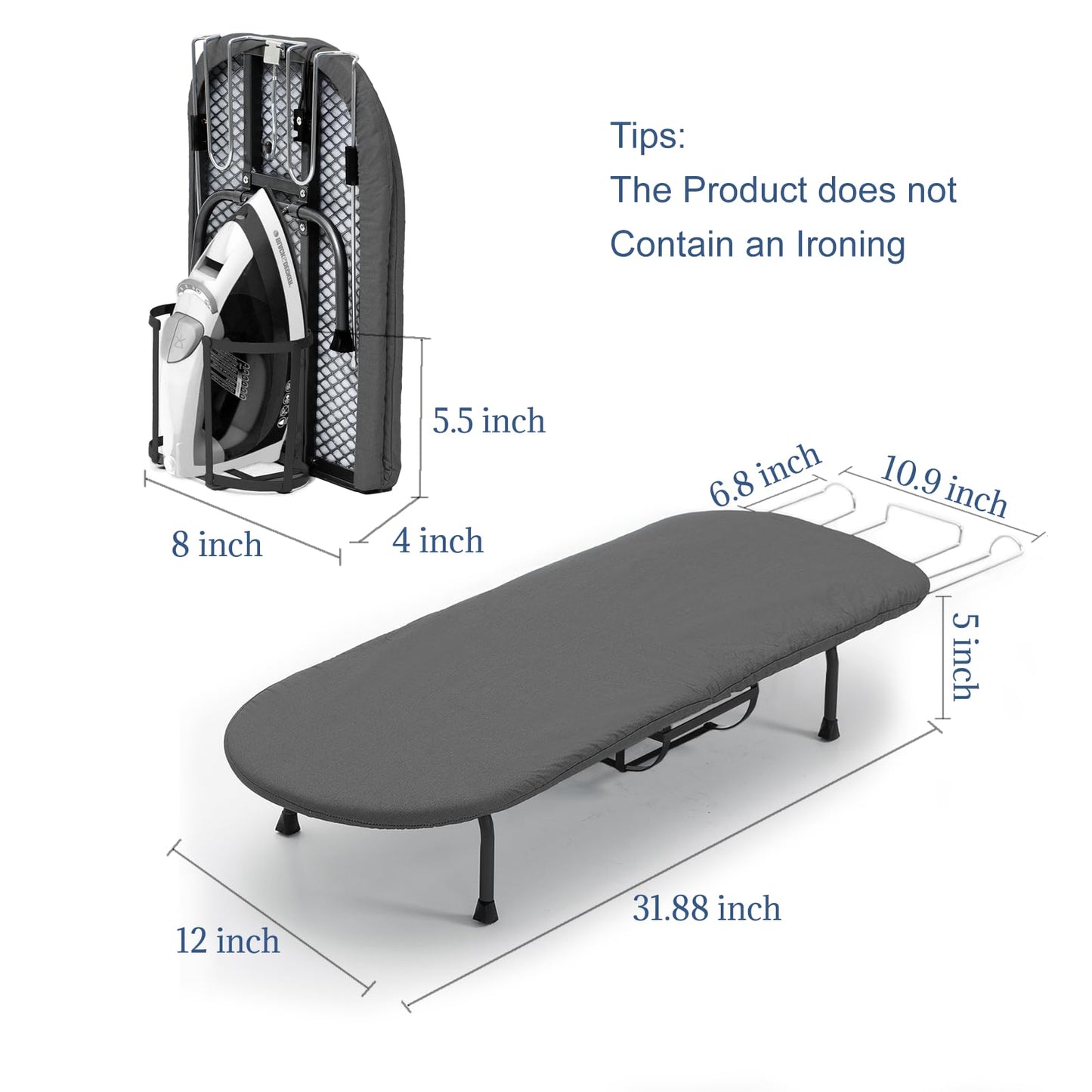 Tabletop Ironing Board with Iron Holder, RAINHOL Small Folding Ironing Board with Cover and Pad, Portable Compact Mini Iron Table for Home & Travel, Black