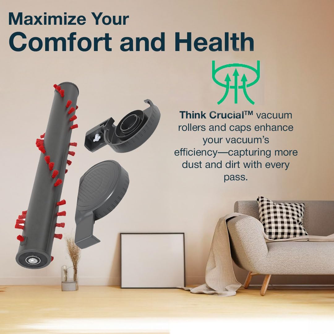 Replacement 1 Vacuum Roller and 2 Right-Side Caps – Compatible with Dyson™ Part # 917391-01, 914123-01 – Fits Dyson™ Models DC-25, DC25 – by Think Crucial (2 Right-Side Caps, 1 Roller)