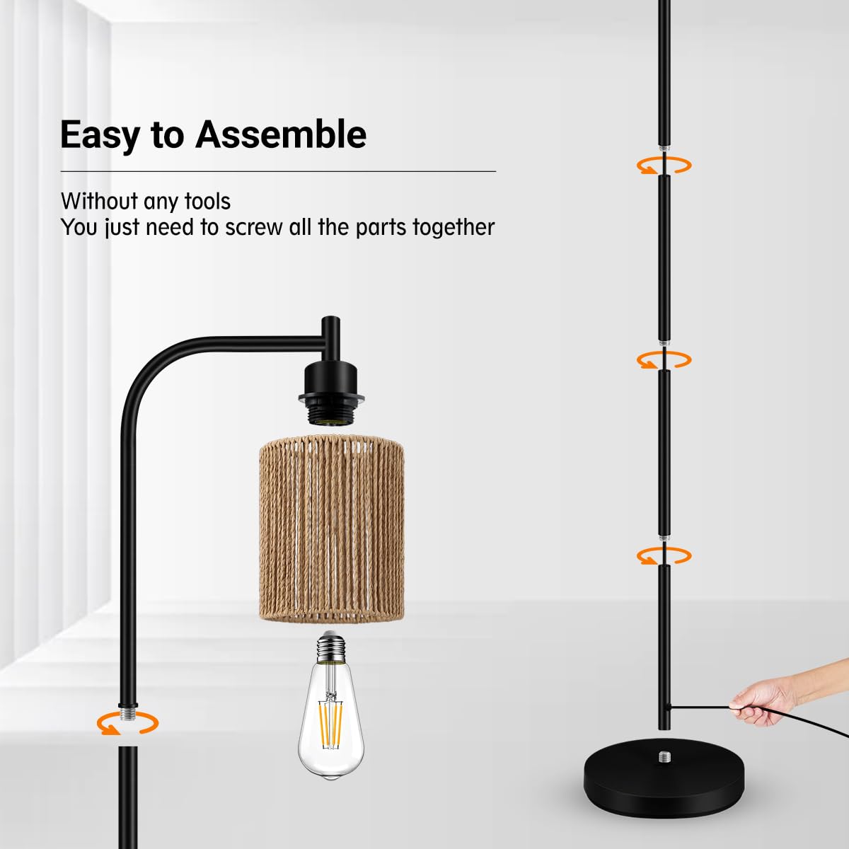 BoostArea Industrial Floor Lamp, Standing Lamp with Lampshade, 6W LED Bulb Included, Modern Floor Lamp with Foot Switch, Bright LED Lamp for Living Room and Bedroom, Office