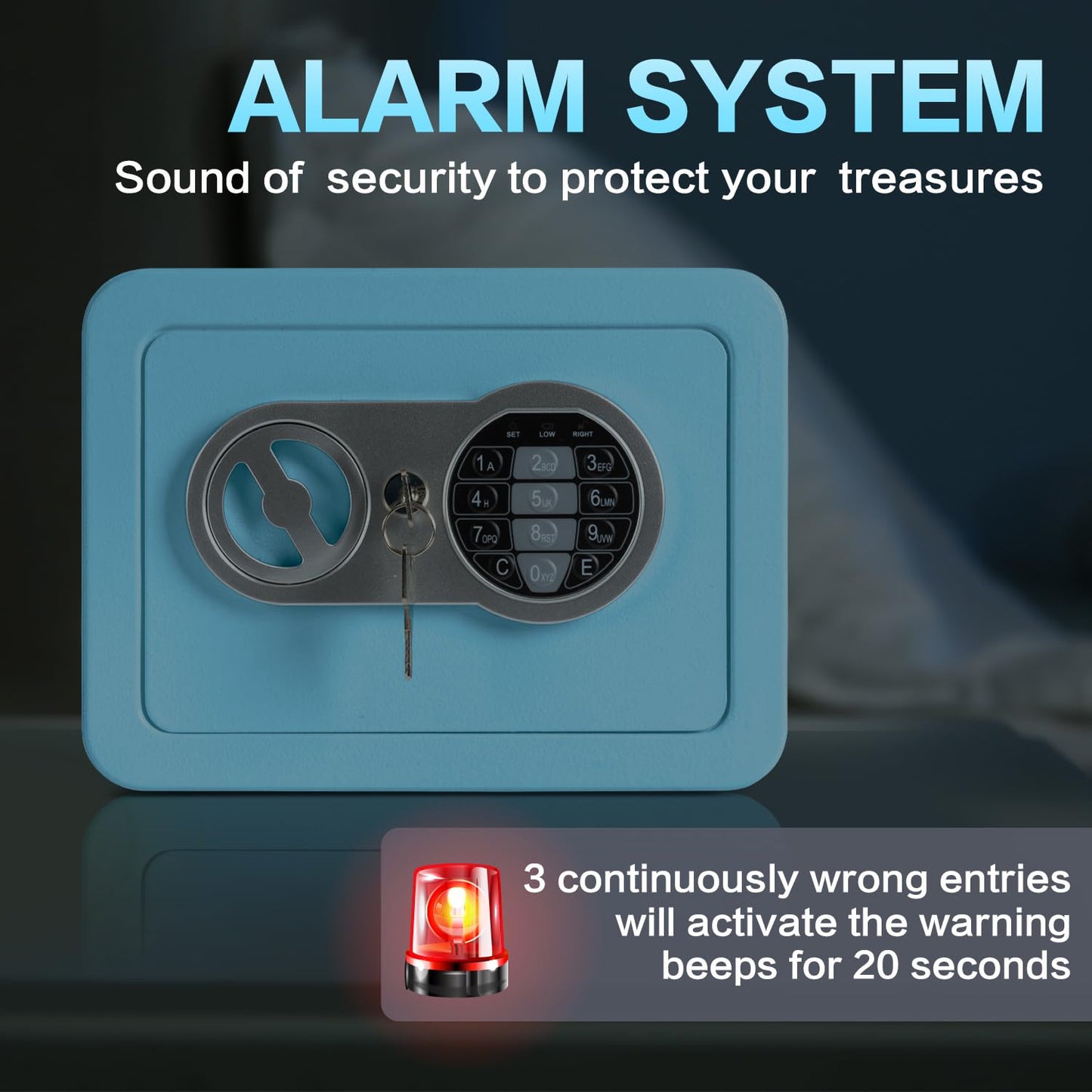 0.23 Cubic Feet Safe Box, Small Safe W/Fireproof Bag, Keys & Pass Code, Digital Electronic Security Money Box for Cash, Document, Home, Office, Hotel Use, Blue, 6.69"D x 9.06"W x 6.69"H