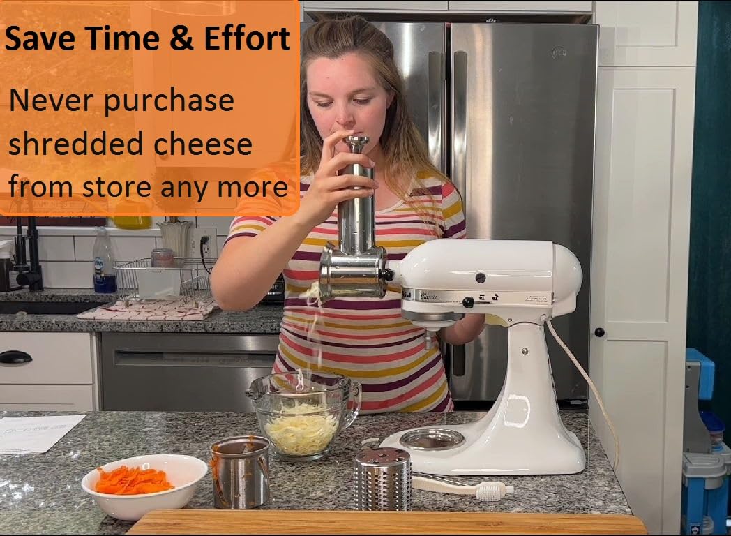 FavorKit Slicer Shredder Attachment for KitchenAid Mixers, Stainless Steel Cheese Grater Vegetable Salad Maker Accessories with 3 Cutting Blades,Dishwasher Safe!