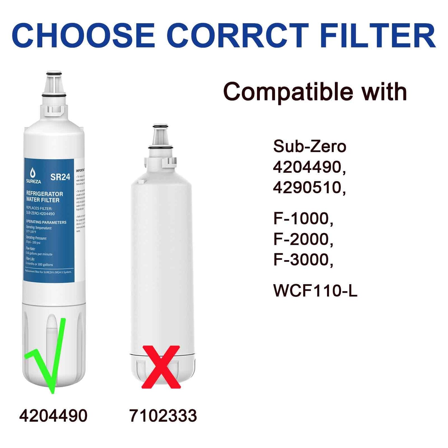 Replacement for Sub Zero 4204490 Water Filter & 7007067 Air Purification Cartridge Combo Pack, Compatible with SubZero 4290510, 9030868, Sub-Zero 7042798 (1+1Pack)