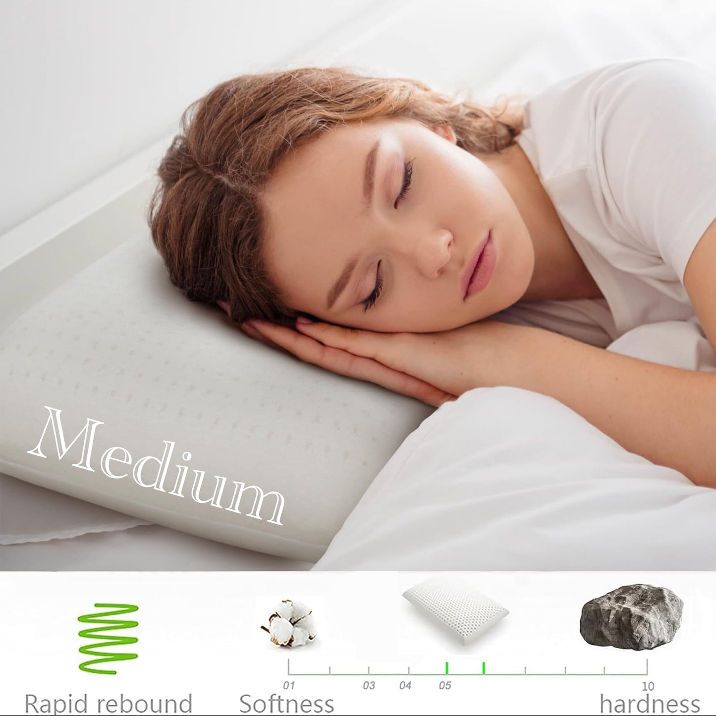 BIAMKTP 100% Talalay Latex Pillow, Luxury Queen Sleeping Bed Pillow for Side, Back, and Stomach Sleepers, Extra Soft Natural Latex Foam Pillow, Removable Breathable Cotton Cover (1, Queen (Mid Loft))