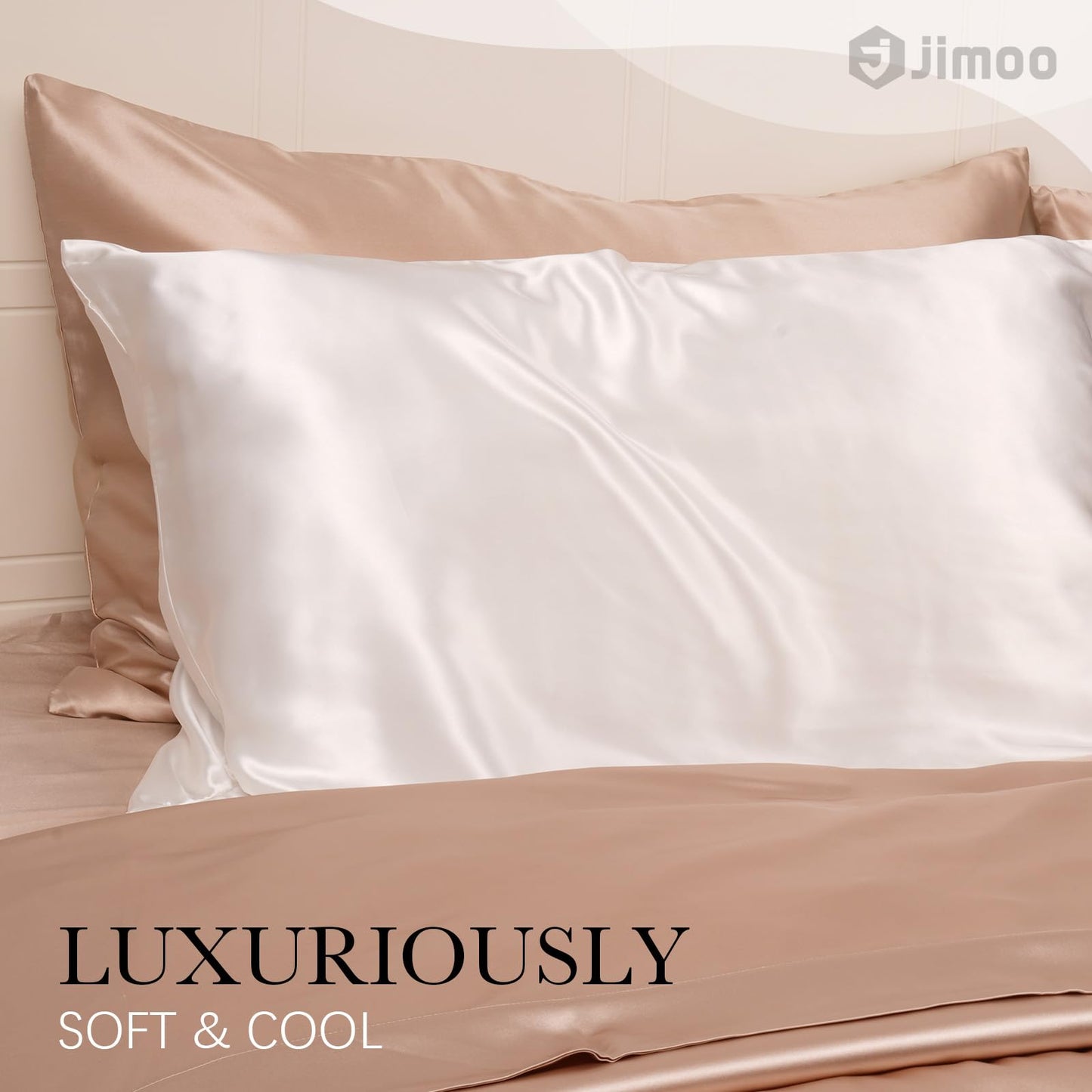 J JIMOO 100% Mulberry Silk Pillowcase for Hair and Skin, 22 Momme Pure Natural Silk Pillow Case Both Sided with Zipper, Pillow Cover for Women Mom Men (Ivory White, Standard 20''×26'', 2 Pack)