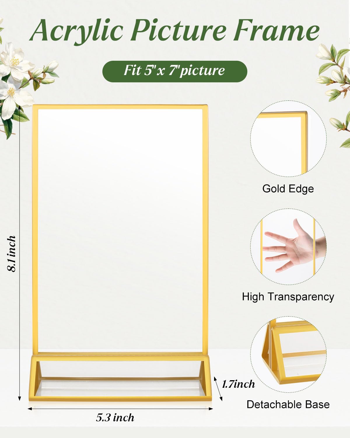Alffun 24 Pack 5x7 Gold Acrylic Sign Holders, Double Sided Picture Frame Stands, Clear Table Menu Holder Display Stand for Wedding Table Numbers, Restaurant Signs, Party, Office Photos