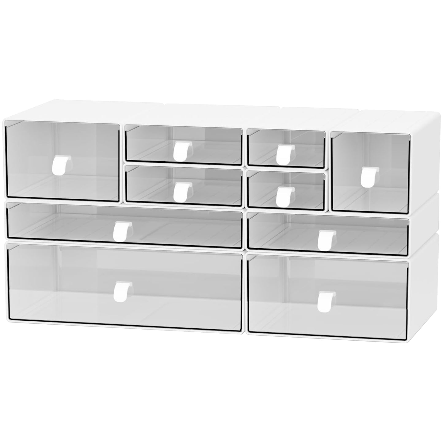 ‌Yashong Desk Organizer Set, White & Clear Stackable Dustproof Storage Boxes for Desktop, Office, DIY Craft & Vertical Space Saving, Perfect for Makeup, Stationery, Jewelry Organization