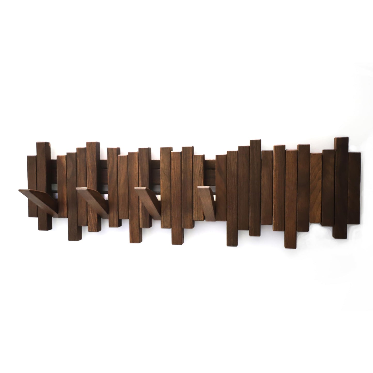 GOGREEBELL Hardwood Piano Coat Rack| Flip Down Wall Hook Rack 6 Hooks|Heavy Duty Coat Hooks.Made of Acacia Wood (Wood Wax Oil Dyed Walnut Color).Wall Art