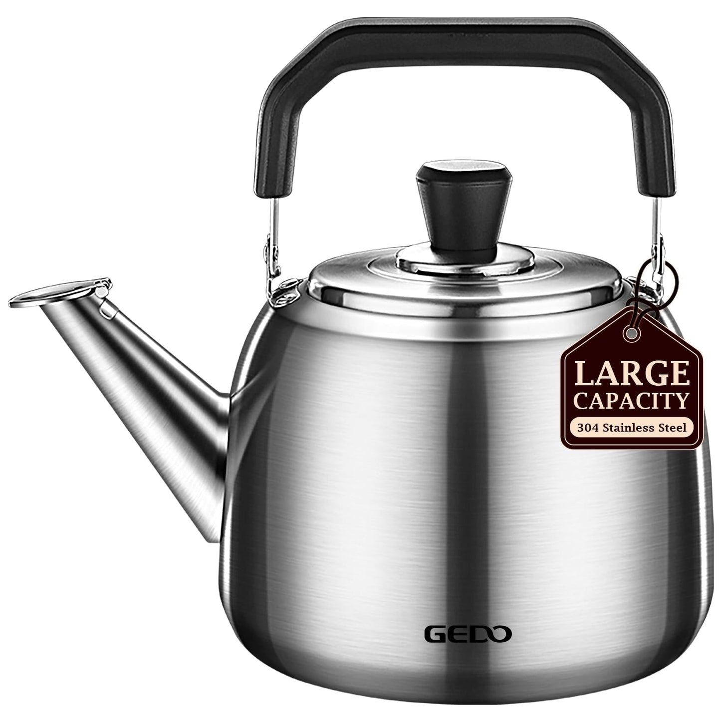 GEDO Stainless Steel Whistling Tea Kettle, 304 Food Grade, Large Capacity, Stovetop Kettle for Gas Stove and Induction Cooktop (4L/4.22QT)