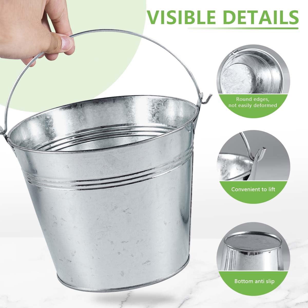 OBTANIM 8 Pack Galvanized Metal Buckets with Handle Ice Pails for Plants, Succulents, Party Favors Organizing, Rustic Home Decor or Classrooms Pencil Storage (9 x 5.9 inch)