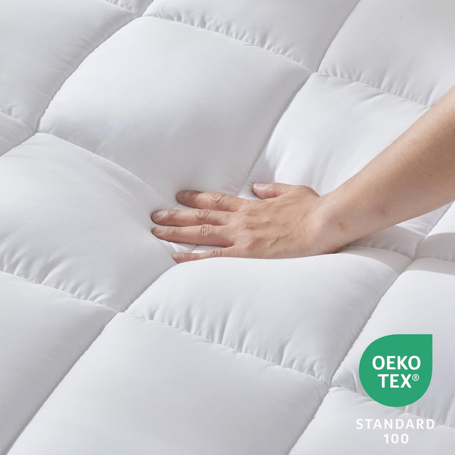 CozyLux Queen Size Mattress Pad Pillow Top Cotton Cooling Mattress Topper 8-21" Deep Pocket Mattress Cover Quilted Fitted Cooling 450GSM Mattress Protector (60x80 inch,White)