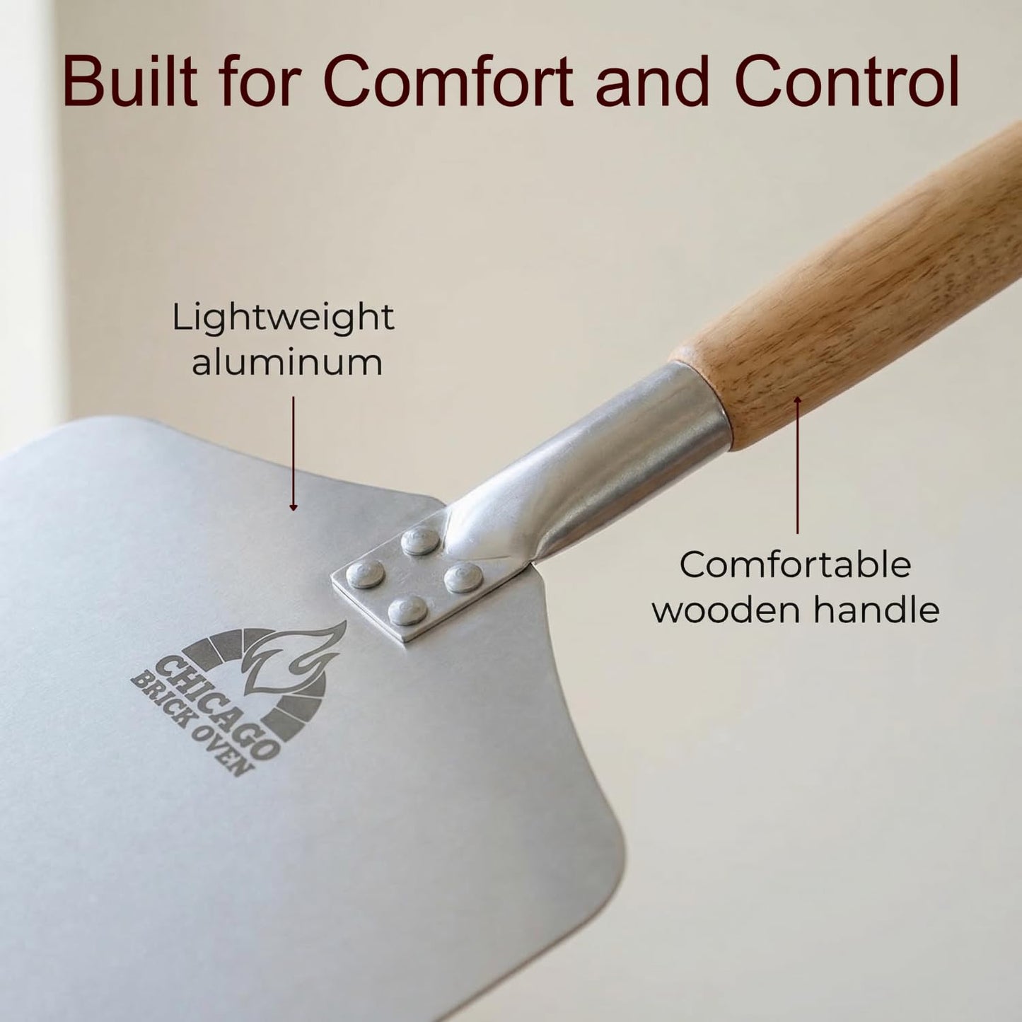 Chicago Brick Oven Pizza Peel, 12" x 14" Aluminum Pizza Paddle, 35.5" Long Pizza Shovel with 21" Detachable Wooden Handle