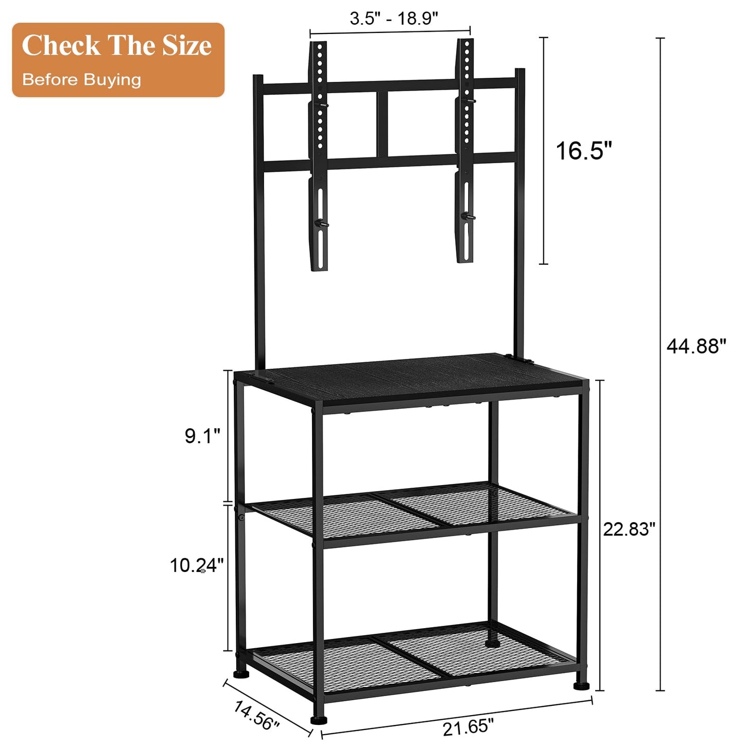 23 Inch to 50 Inch Floor Small Corner TV Stand with Storage Shelves for Living Room Bedroom, Universal Floor Television Stands with Mount, Farmhouse Black TV Table Desk Shelf for Small Spaces