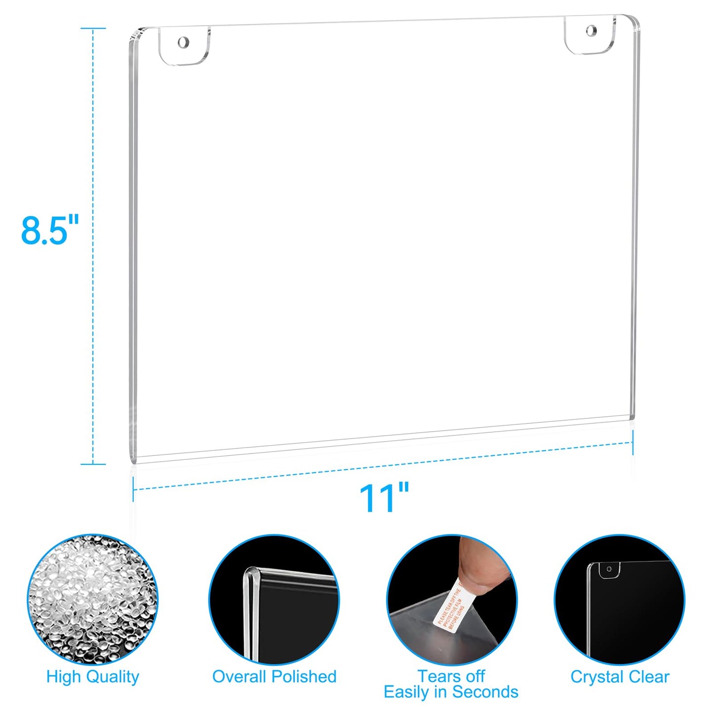 EHWINE 12 Pack 8.5x11 Wall Mount Acrylic Sign Holder Horizontal, Acrylic Wall Sign Photo Menu Flyer Display Holder, Plastic Clear Picture Adhesive Frames for Office Party (Provide Mounting Screws)
