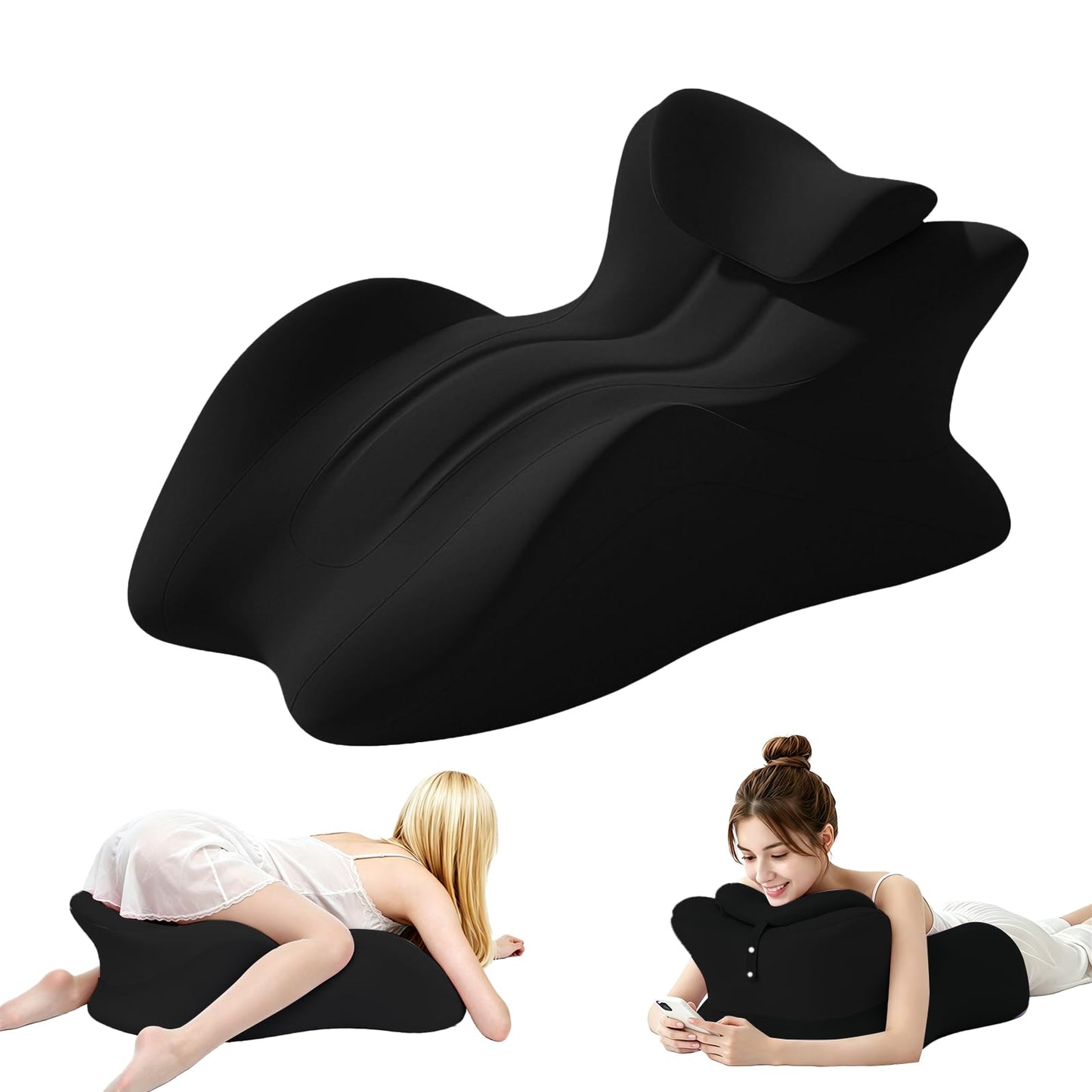 KUYOVORA Memory Foam Wedge Pillow, Ergonomic Contoured Intimacy Couples Pillow, 27° Angled Neck Support Pillow Back Support Cushion, Multi-Functional Bed Position Pillow with Removable Cover Black