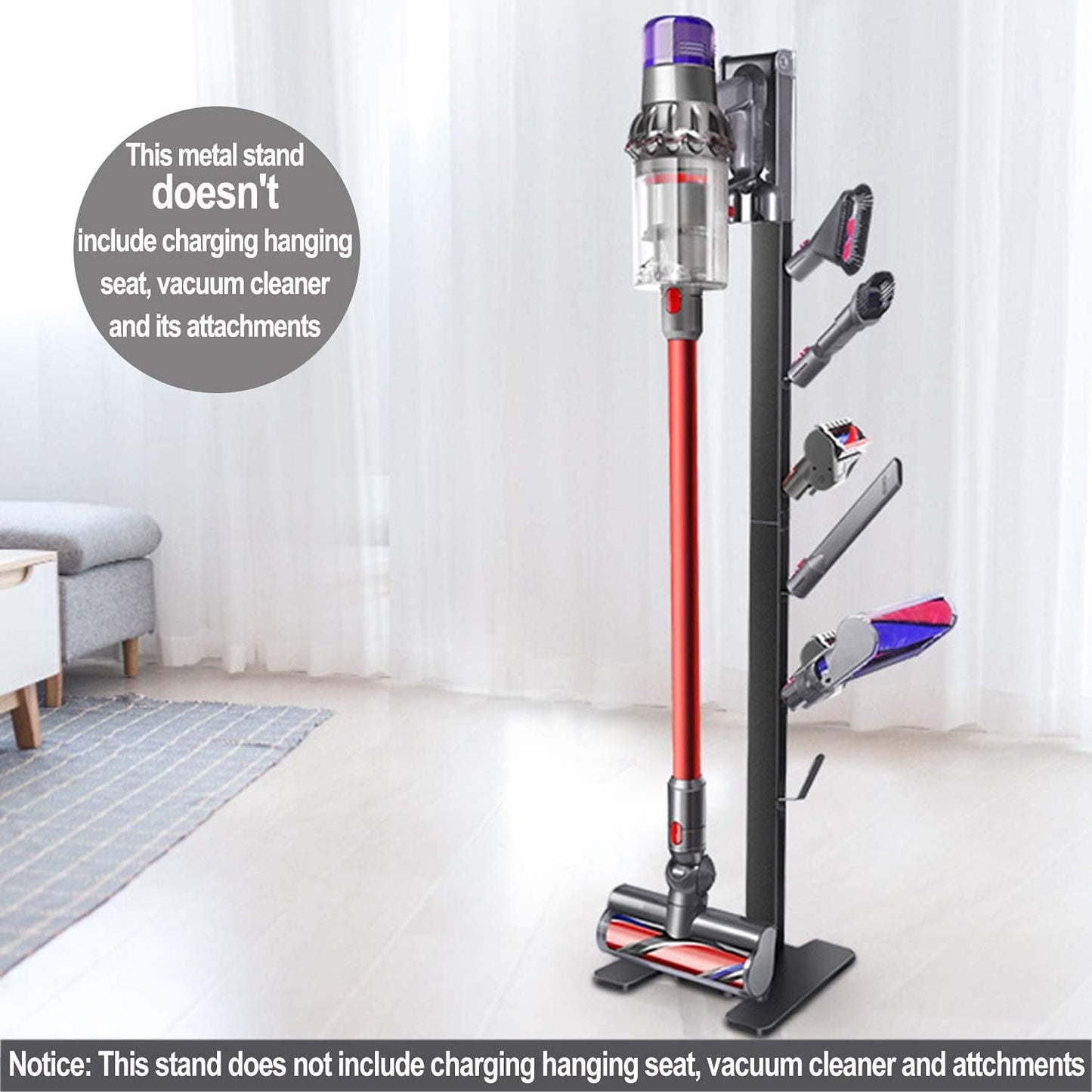 XIGOO Heavy-Duty Dyson Vacuum Stand for Gen5detect V15 V12 V11 V10 V8 V7 V6, Freestanding Vacuum Stand for Dyson Cordless Vacuum, Metal Docking Station with 6 Hooks, No-Drill Organizer, Black