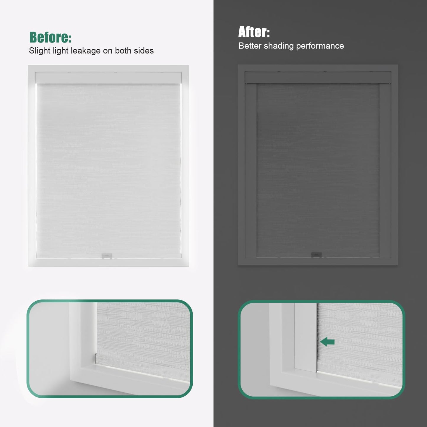 Bliwans Light Blocking Strips for Window Shades and Blinds, 100% Blackout PVC Side Tracks Light Blocker for Blinds, Window Light Blocker for Bedroom(White, 58", 2PCS)