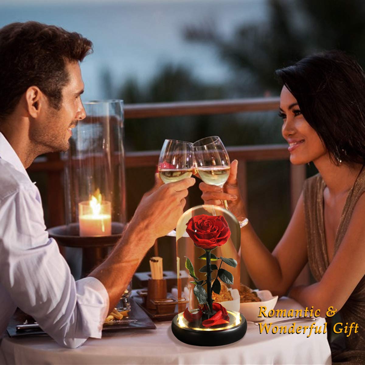 Mothers Day Rose Flower Gifts, Beauty and The Beast Rose Gifts for Women Wife Mom Girlfriend,Preserved Real Rose in Glass Dome,Forever Flowers with Warm Lights,Birthday Gifts for Women