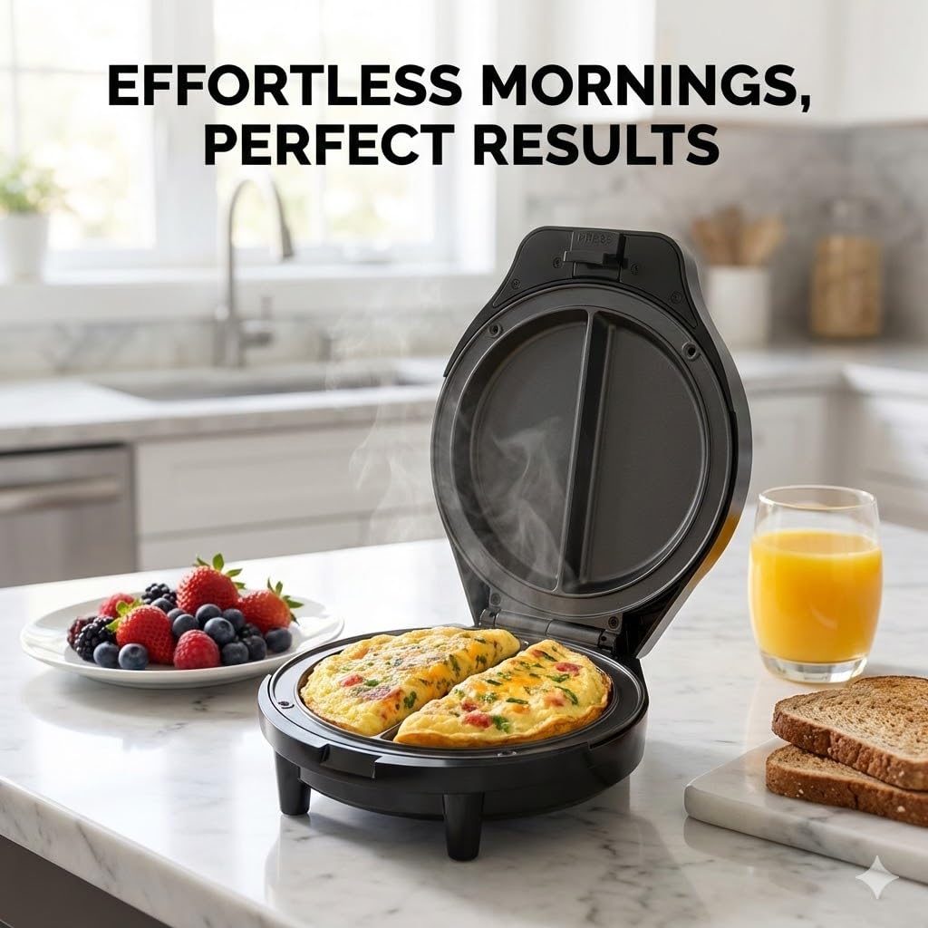 Nyrvexa Dual-Zone Electric Omelette Maker,Omelette Maker Electric,1000w Rapid Double-Sided Egg Cooker With Non-Stick Plates，Anti-Silp Base Anti-Scald Handle Cool-Touch Handle for Home,Dorm&Travel