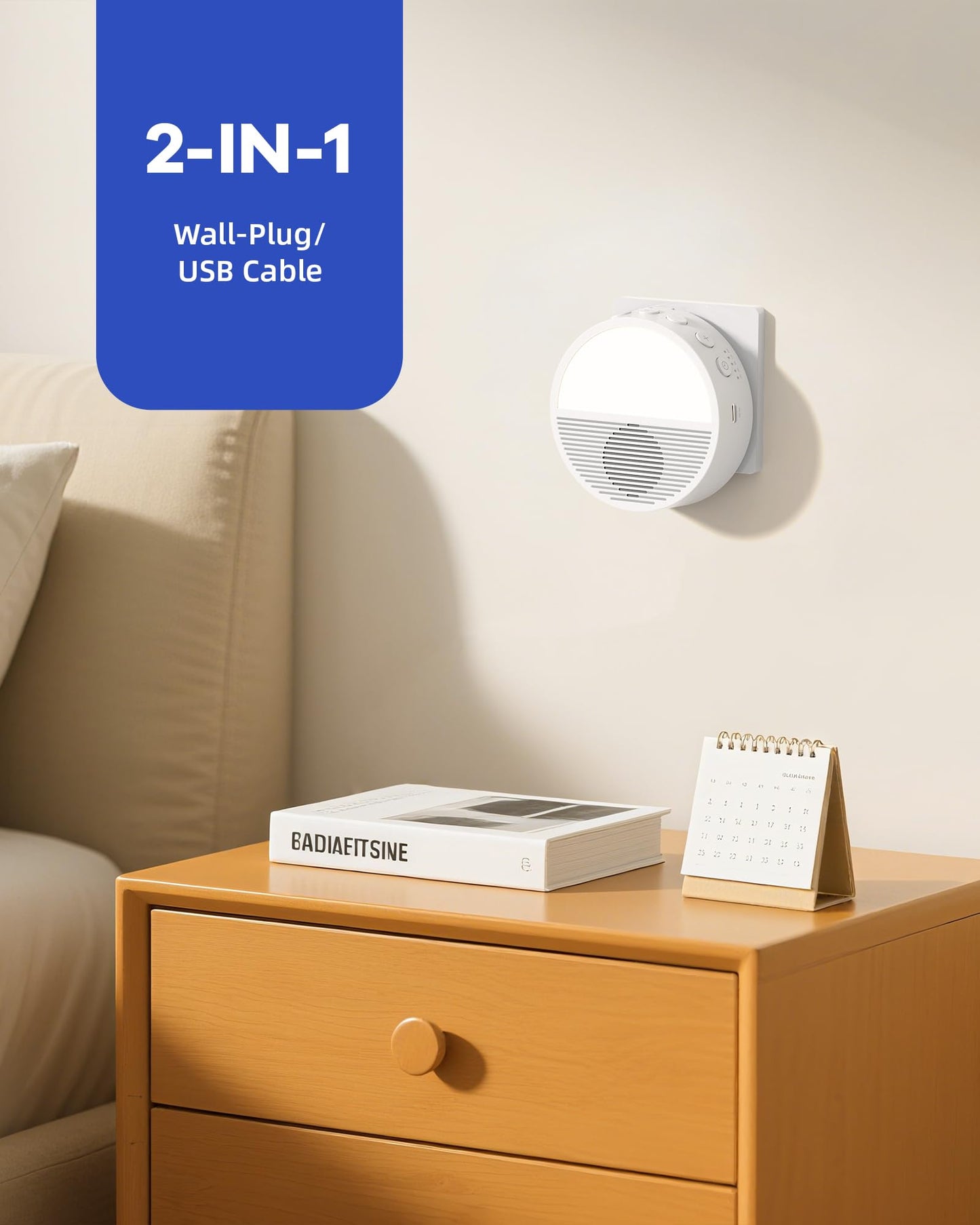 Wall Plug in/Cable Connection White Noise Sound Machine, Seaside Sunset Noise Machines for Sleeping Baby, Adults, White Noise Machine for Office Privacy & Noise Canceling, Clinic Talks, 2 Pack