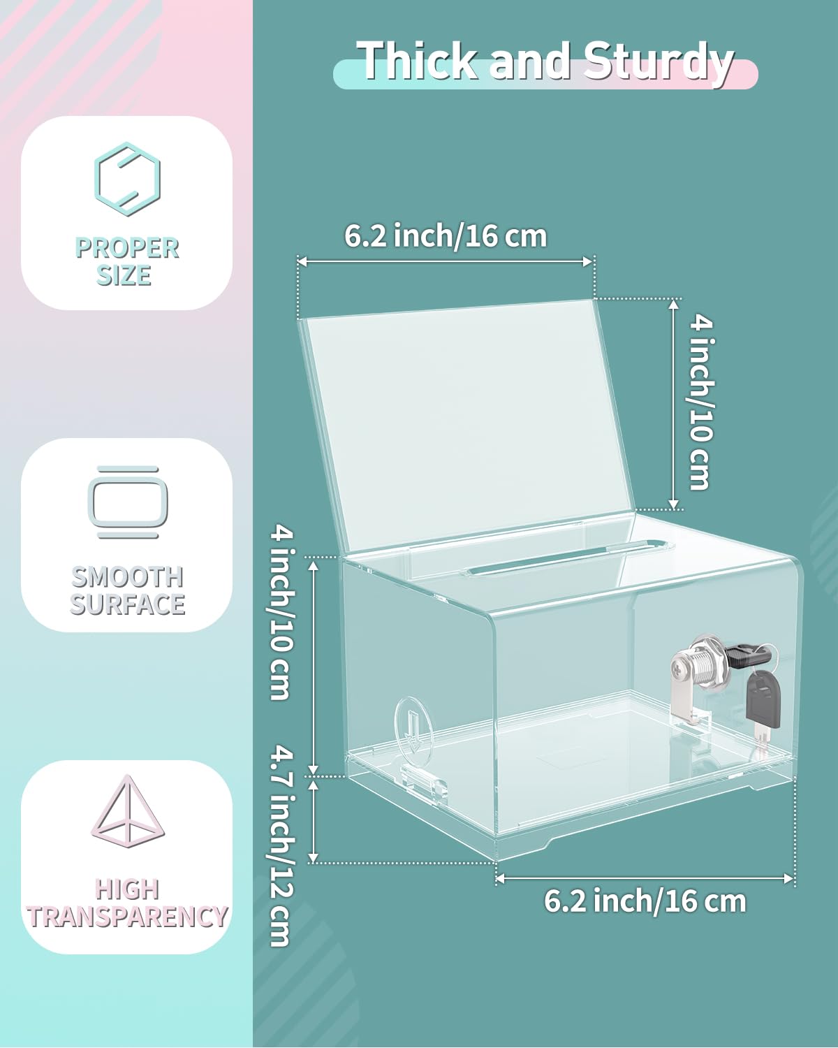 Uniclife 4 Pack Acrylic Donation Box with Lock and Sign Holder 6.2" x 4.7" x 4" Ballot Boxes with Slot Clear Plastic Suggestion Box Storage Container for Fundraising Voting Charity Tip Collection
