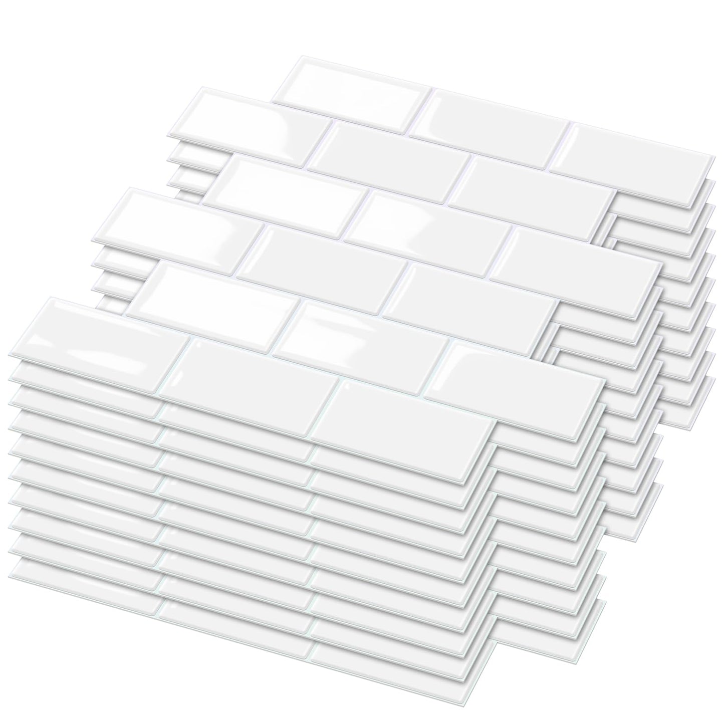 Joysticky 10-Sheet Peel and Stick Backsplash, 12" * 12" Laser Crystal Texture Stick on Tiles Backsplash for Kitchen & Bathroom，Thicker Design Peel and Stick Wall Tiles (White)