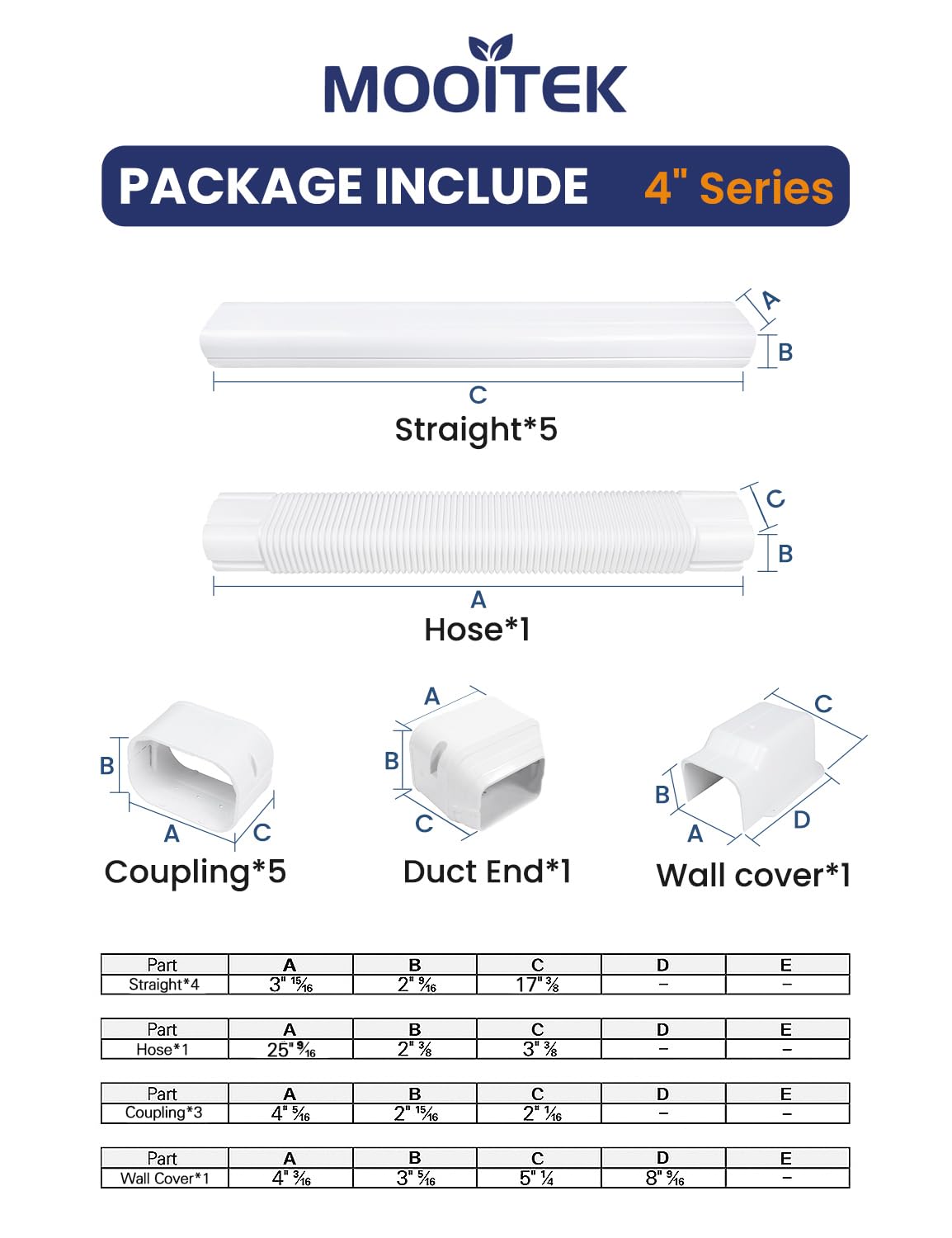 MOOITEK 4" 10Ft Mini Split PVC Line Set Cover Kit Decorative PVC Line Set Cover Kit for Central AC & Heat Pumps Systems Tubing Cover(10Ft,White)