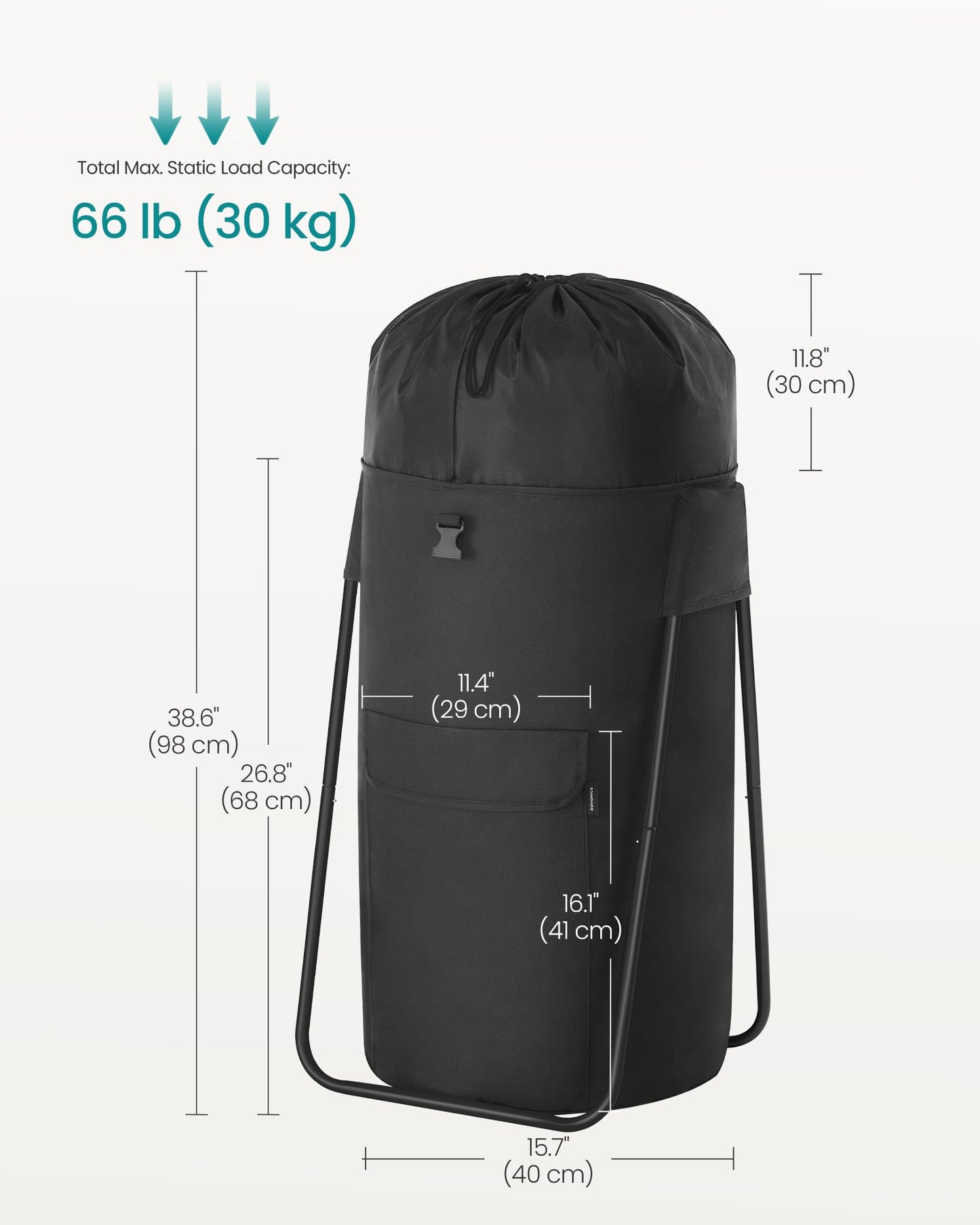 SONGMICS Laundry Bag with Stand, Laundry Backpack 31.7 Gallons (120 L), Heavy-Duty, Large with Extendable Top, Oxford Fabric, Wide Shoulder Straps and Flap Pocket, Ink Black ULCB102BH01