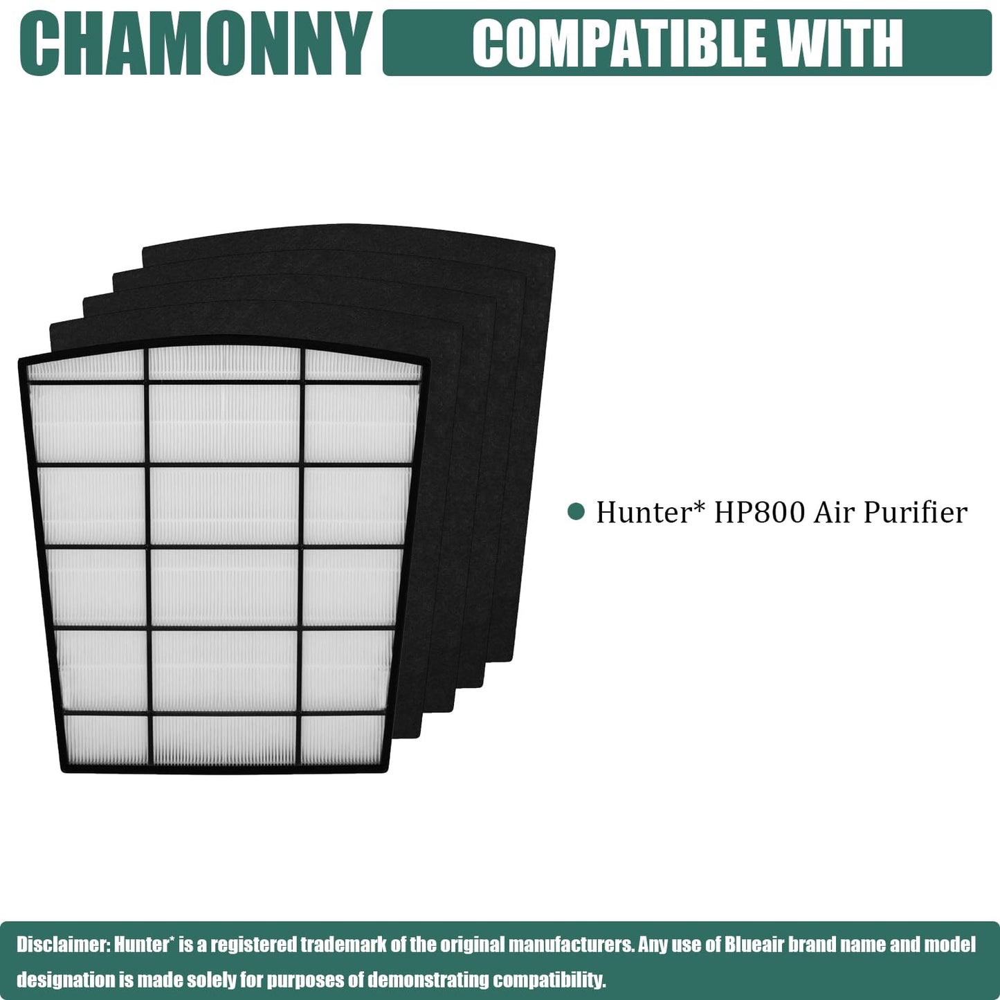 HP800 Filter Replacement, Compatible with HP800 Air Purifier, Part Number H-HF800-VP H-PF800, 1 H13 True HEPA Filter and 4 Carbon Pre-Filter