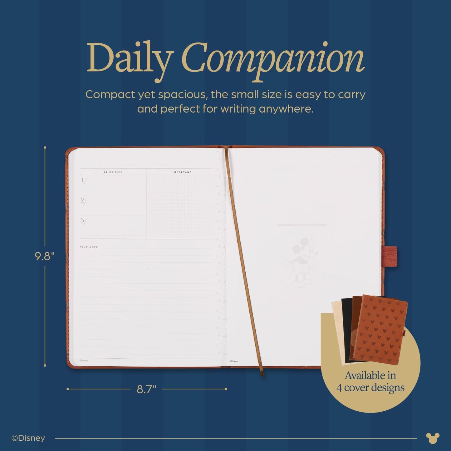 Happy Planner Disney Mickey 12-Month Undated Planner, Embossed Vegan Leather, Small Size, 6" x 8.5", Vertical Layout, Camel