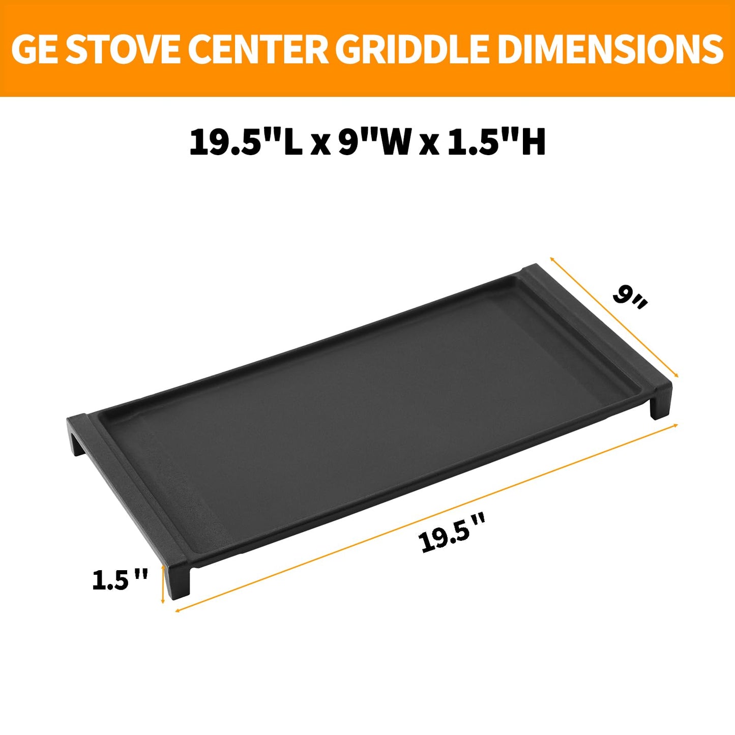 Upgraded WB31X24738 Griddle Replacement Parts for GE Stove Parts WB31X49806 Cast Iron Center Griddle Plate WB31X24998 19.5" x 9" General Electric Gas Range Burner Griddle GE Cooktop Flat Top Pan
