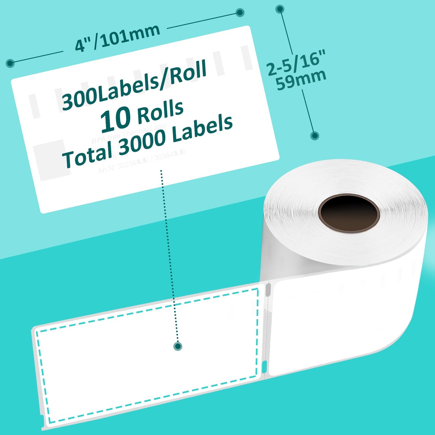 L LIKED 10 Rolls 2-5/16" x 4" Thermal Shipping Labels, Perforated Line, Compatible with Rollo, Zebra, Jadens, Nelko, Munbyn, Phomemo Desktop Printers and Dymo 30256 Replacement (3000 Labels)