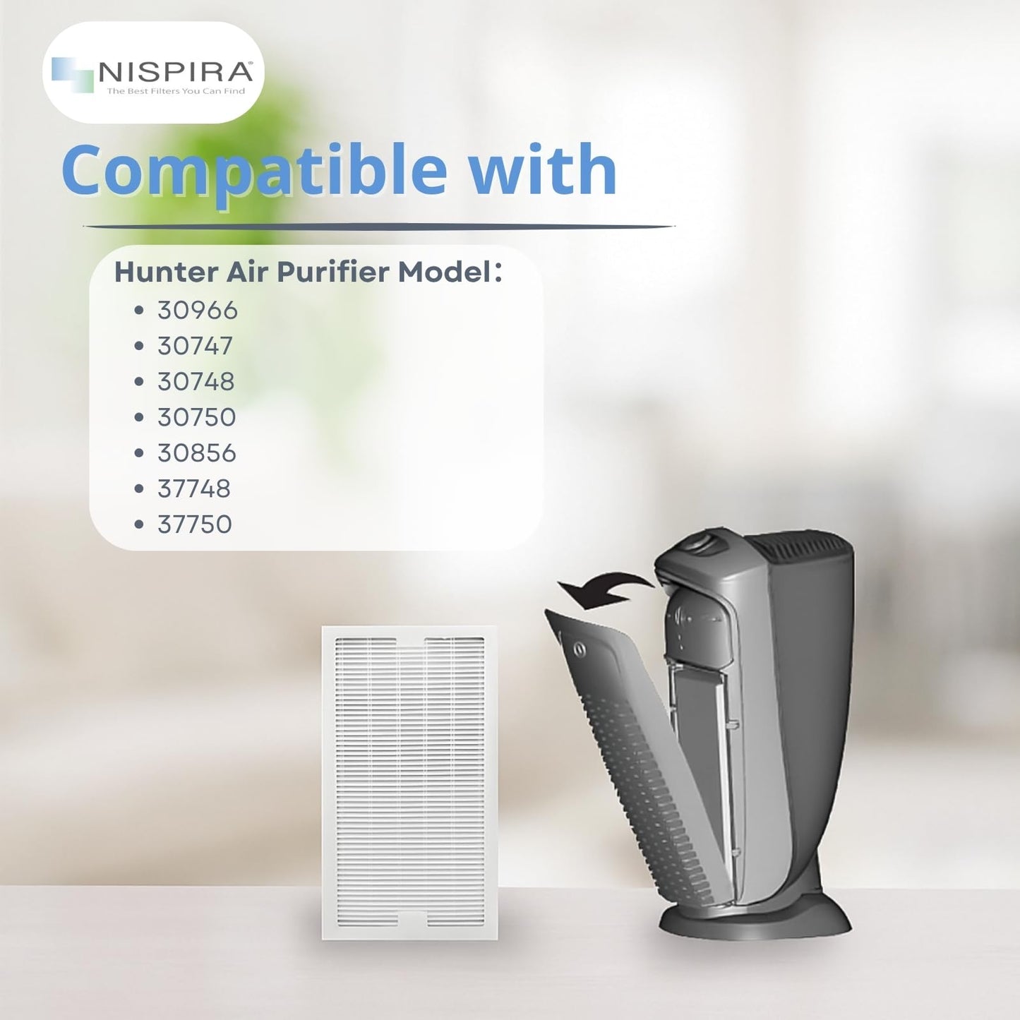 Nispira True HEPA Replacement Filter Compatible with Hunter Models 30966, 30747, 30748, 30750, 30856, 37748, 37750 Air Purifier, 1 Pack