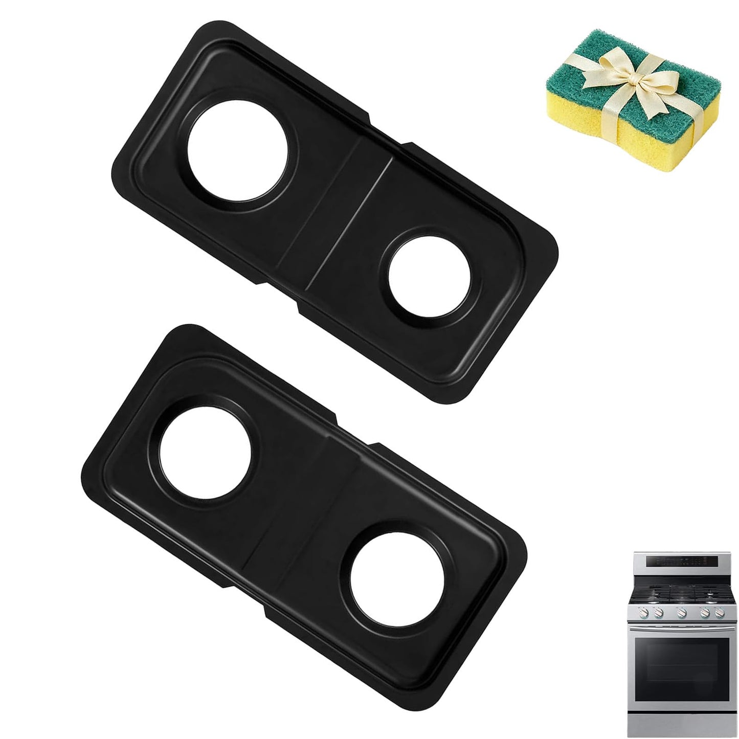 2 Pcs Square Hotpoint Double Drip Pan Set, 16.6 x 8 In Stainless Steel Burner Drip Pan Compatible with Ge Hotpoint Wb34k10009 Right Wb34k10010 Left, Gas Stove Range Replacement Parts