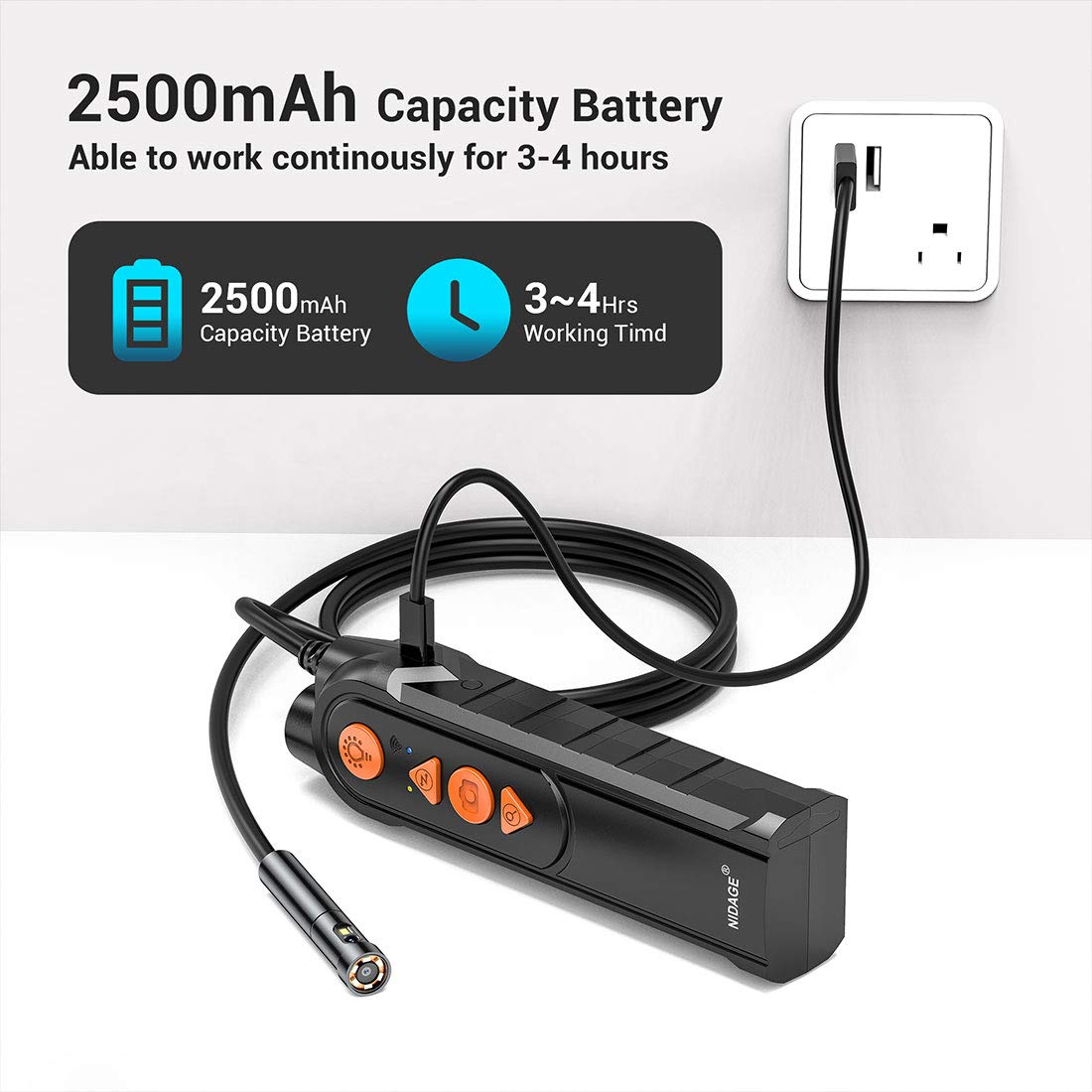 0.197inch Dual Lens Wireless Endoscope Camera, NIDAGE 5.0mm Ultra-Slim Automotive Inspection Camera with 7 LEDs, 1080P Dual Lens Borescope Waterproof for Android & iOS Smartphone Tablet(5FT)