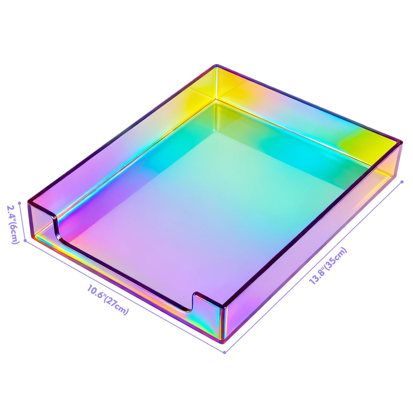 Paper Tray Acrylic File Organizer for Desk Letter Tray Desk Organizer Document Holder Sorter Storage for A4 Office Supplies Magazines, 13.8x10.6x2.4 Inches, Iridescent