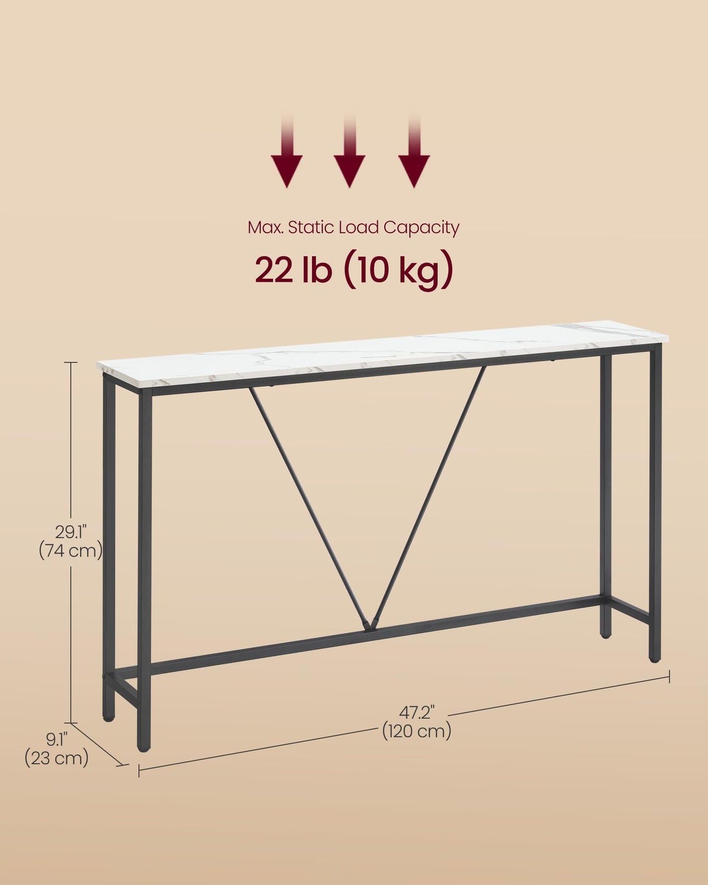 VASAGLE Console Sofa Table, Narrow Entryway Table, for Living Room, Bedroom, Easy Assembly, Marble White and Ink Black ULNT020W01