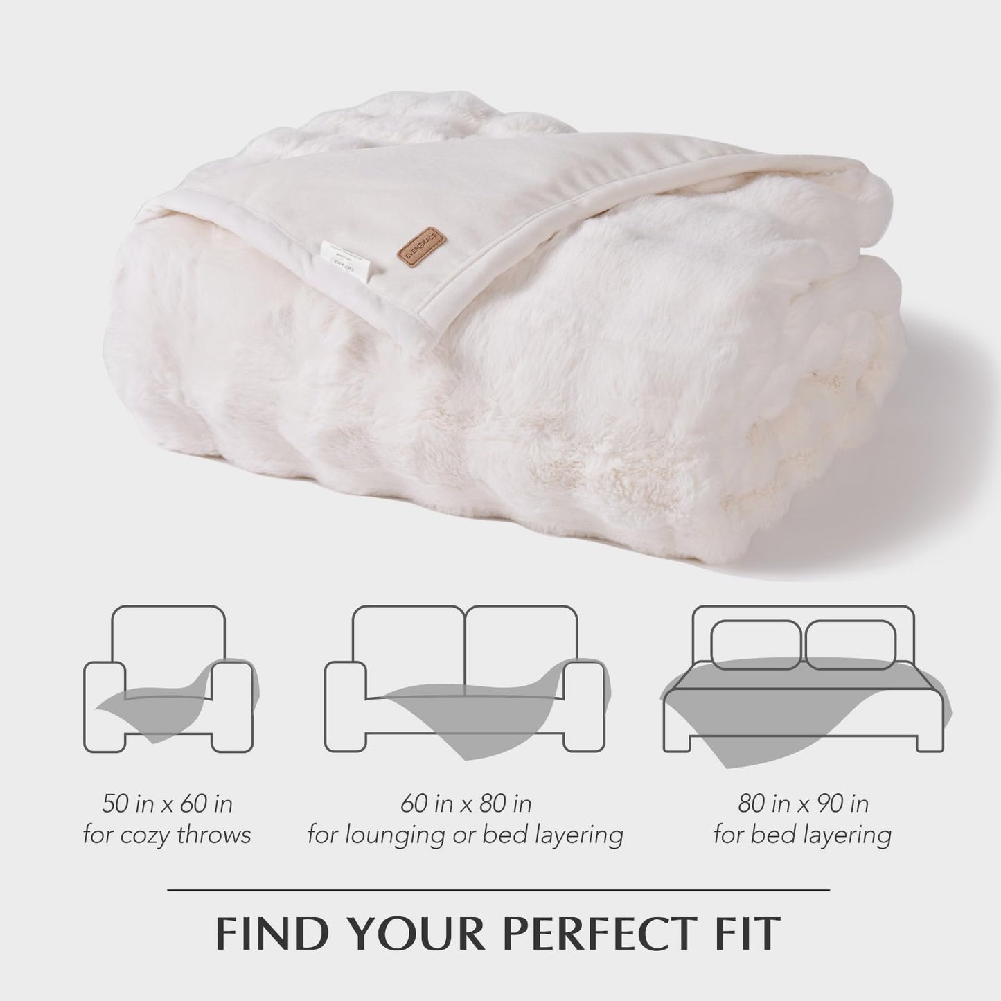 EverGrace Ultra Soft Luxury Fluffy Faux Rabbit Fur Throw Blanket, Thick Warm Bubble Throw for Bed, Cozy Plush Reversible Blankets for Couch, Chair, Sofa, Ivory White, 60x80 Inches
